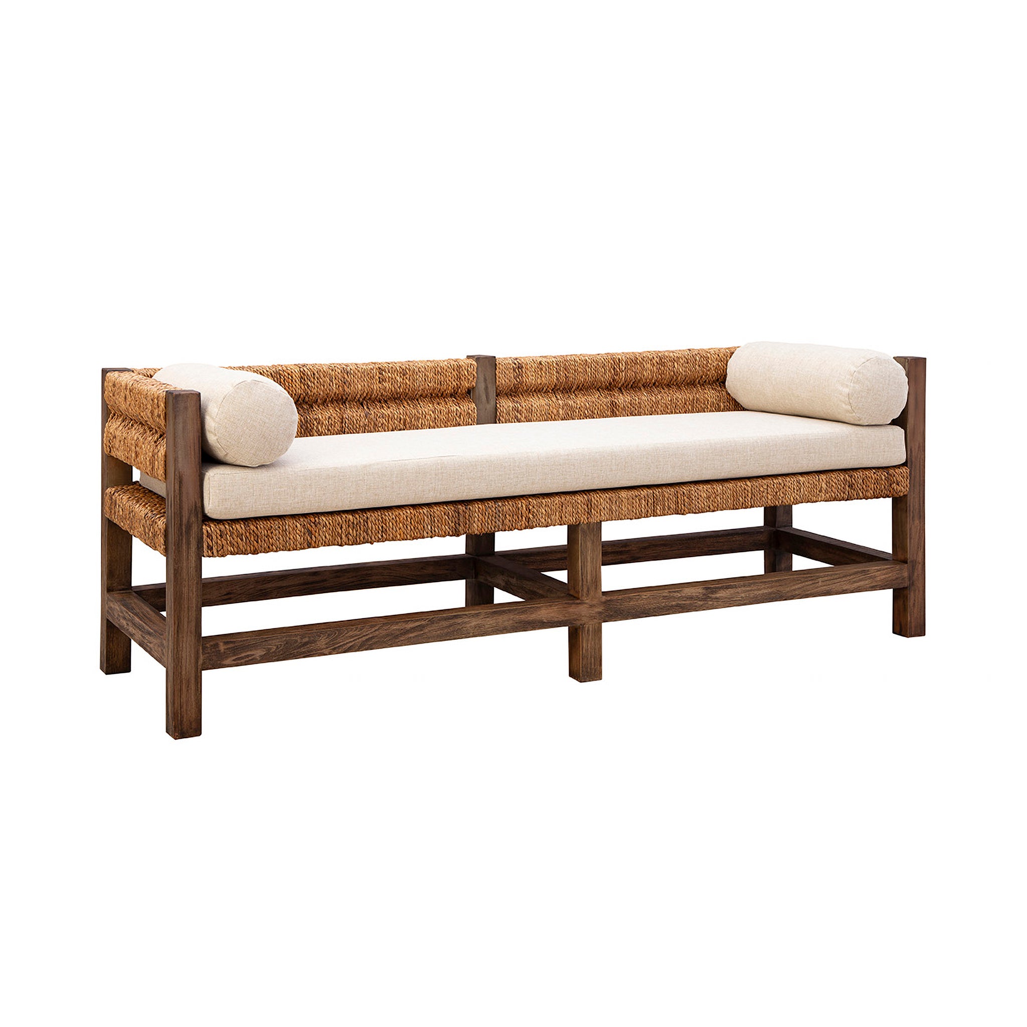 Cotswold Woven Seagrass Bench (with Back)