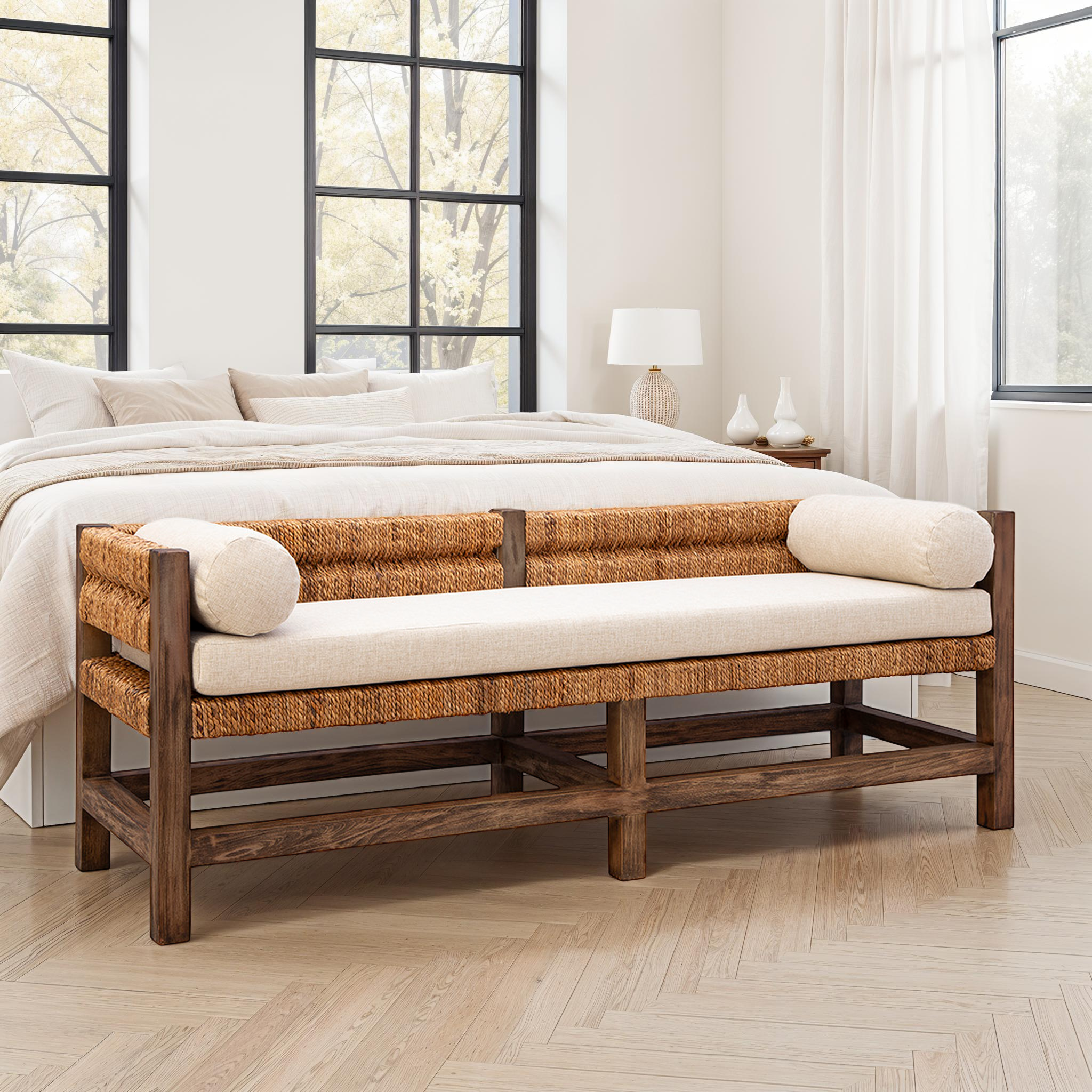 Cotswold Woven Seagrass Bench (with Back)