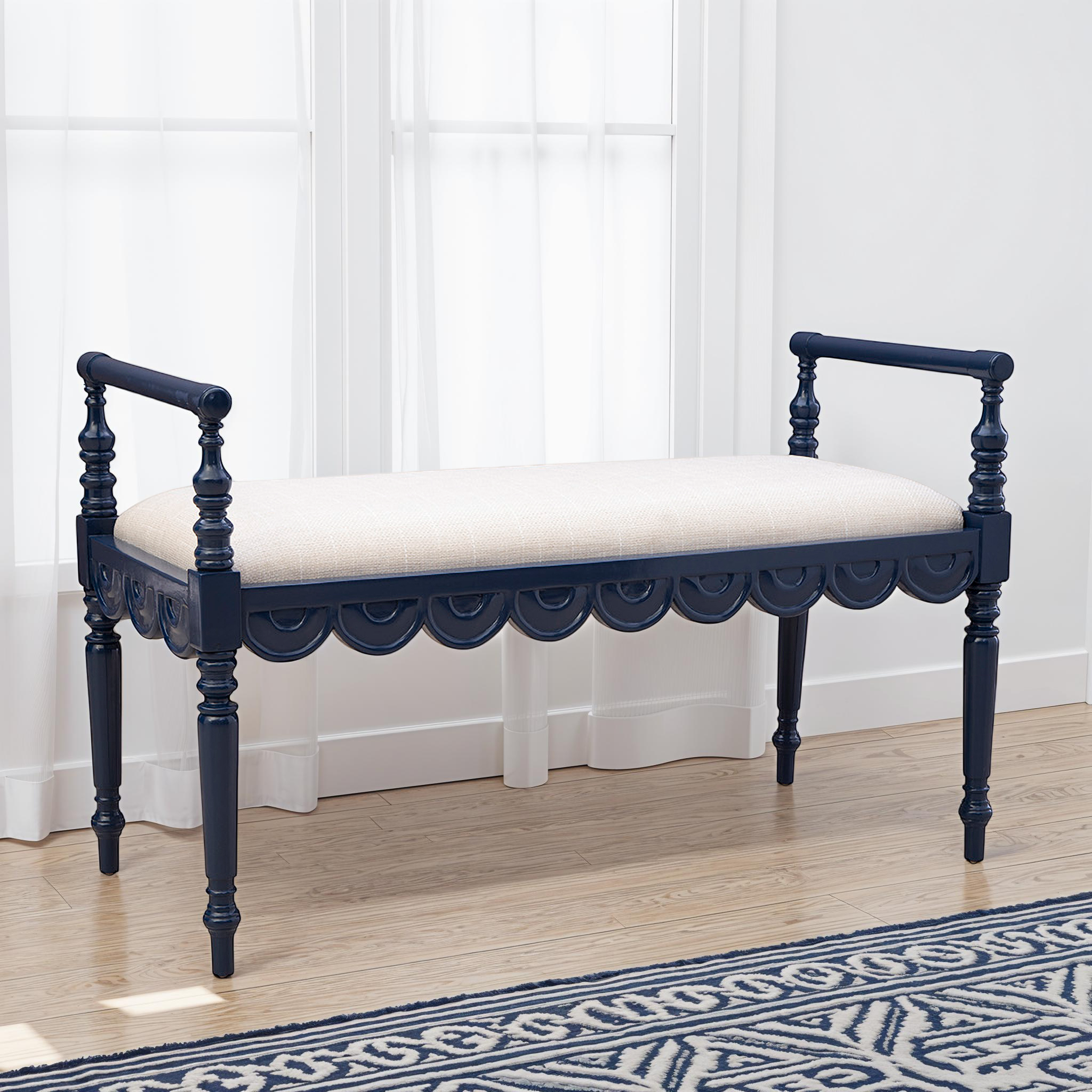 Maris Scalloped Carved Bench