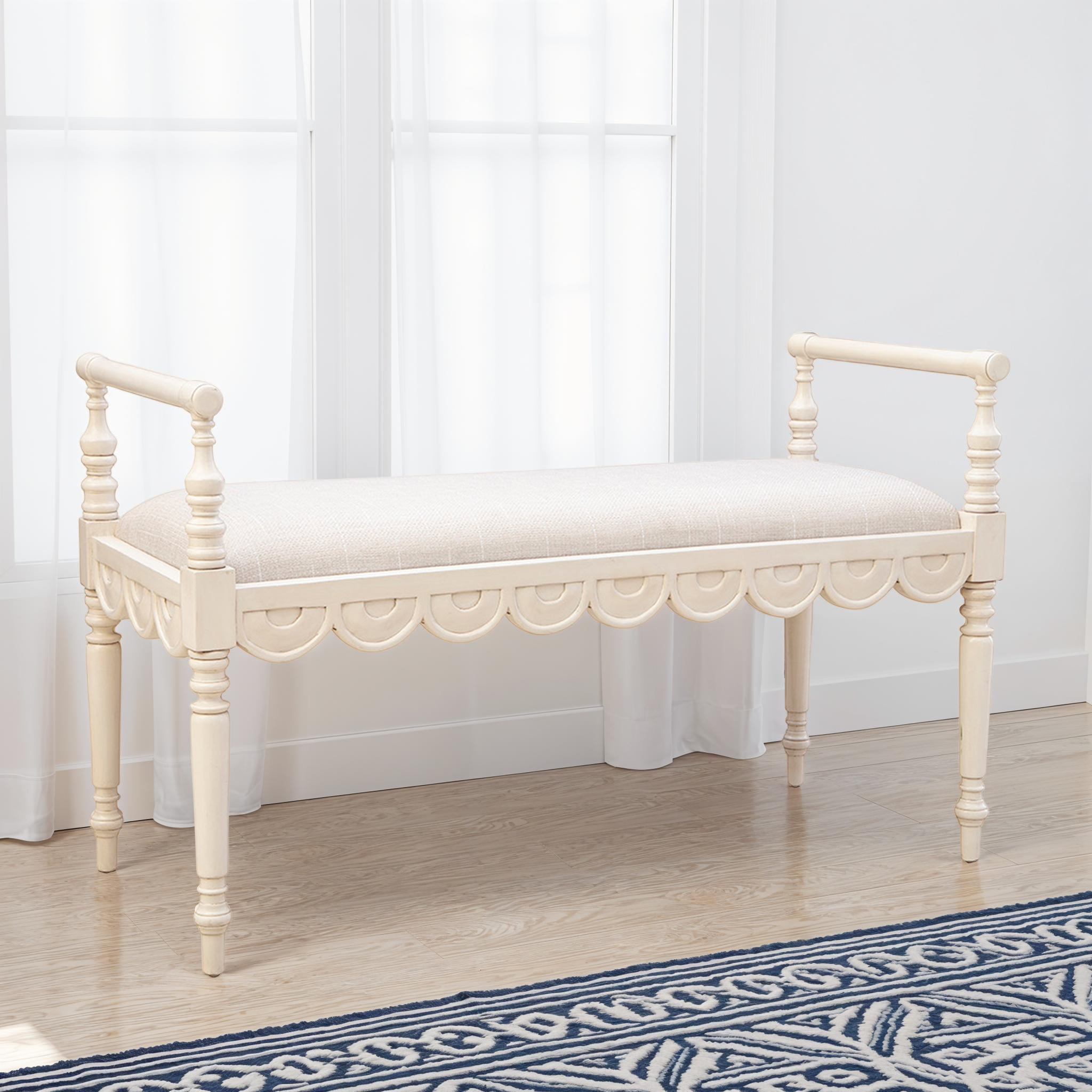 Maris Scalloped Carved Bench