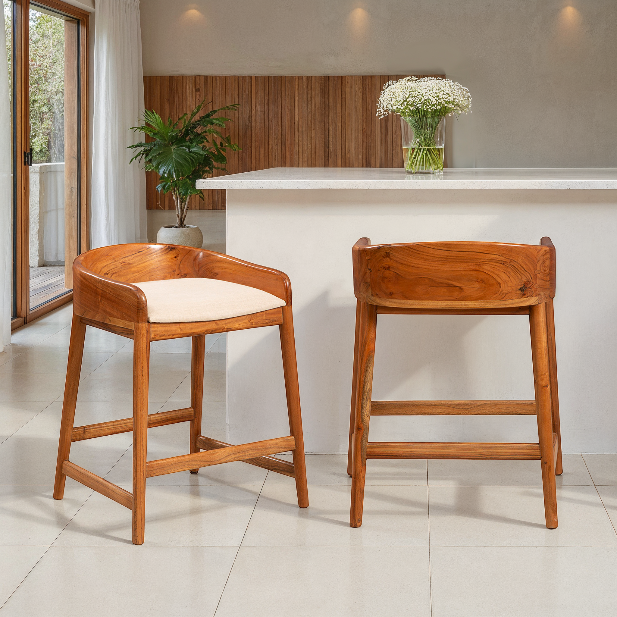 Ravello Teak Upholstered Barstool