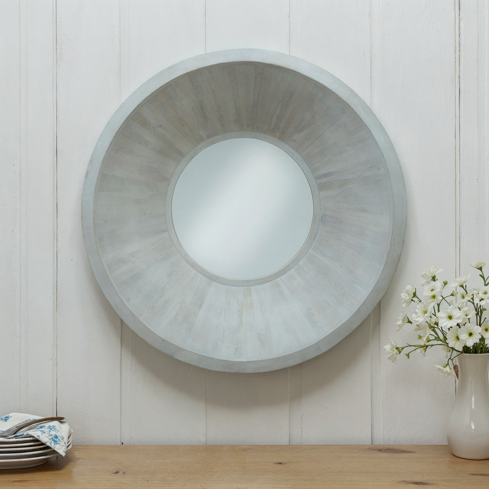 Corvina Wood Round Mirror
