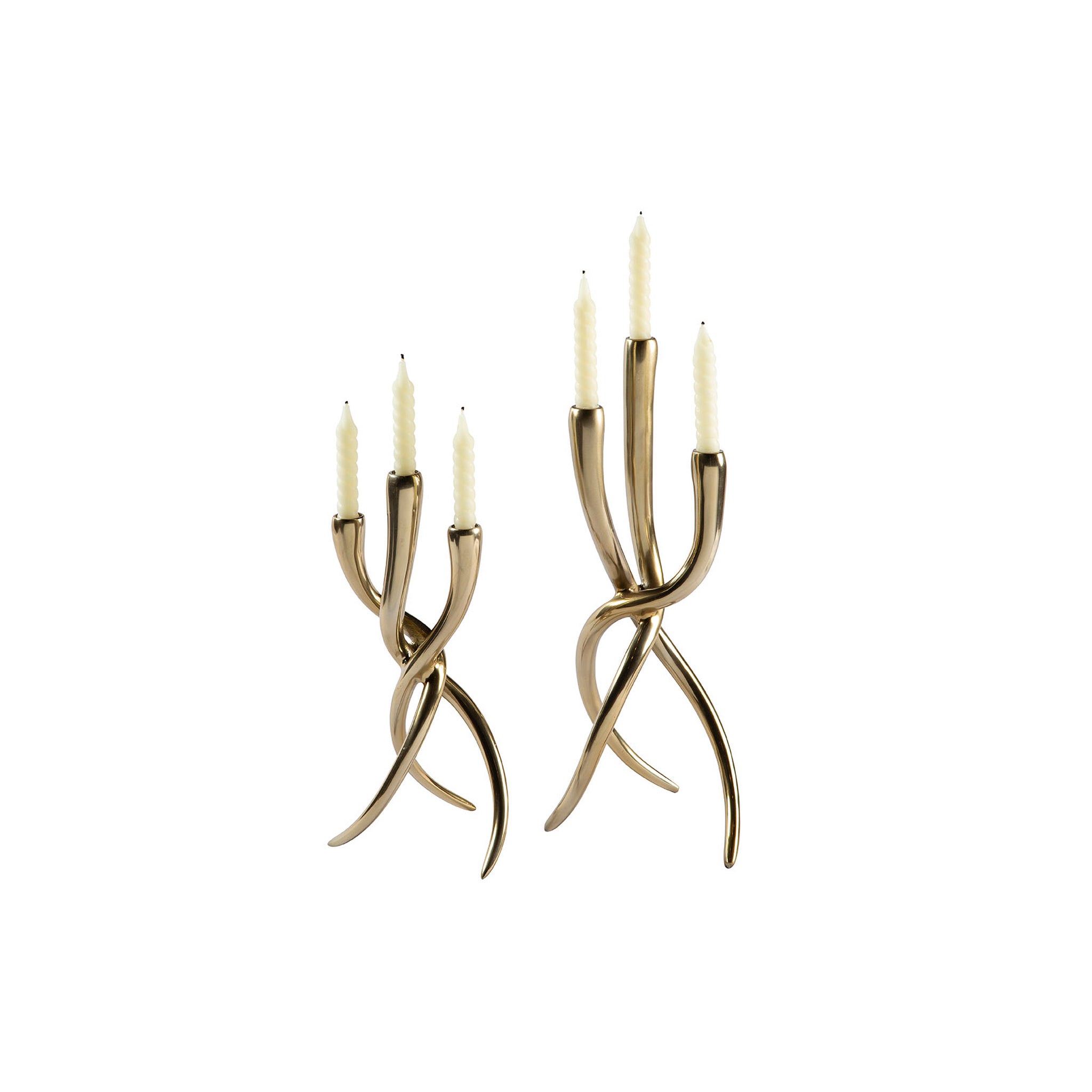 Ventano Brass Sculptural Candelabra, Set of 2