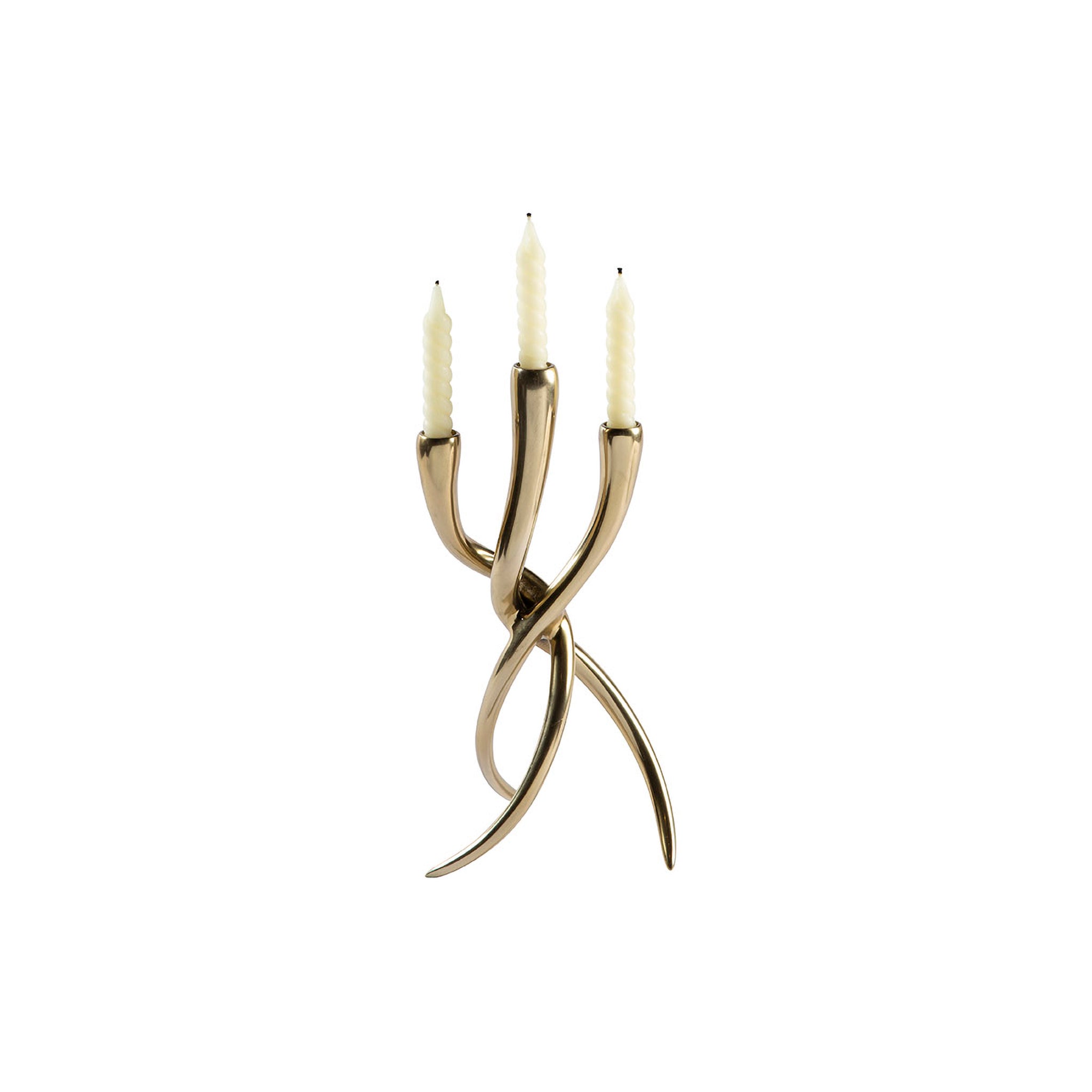 Ventano Brass Sculptural Candelabra, Set of 2