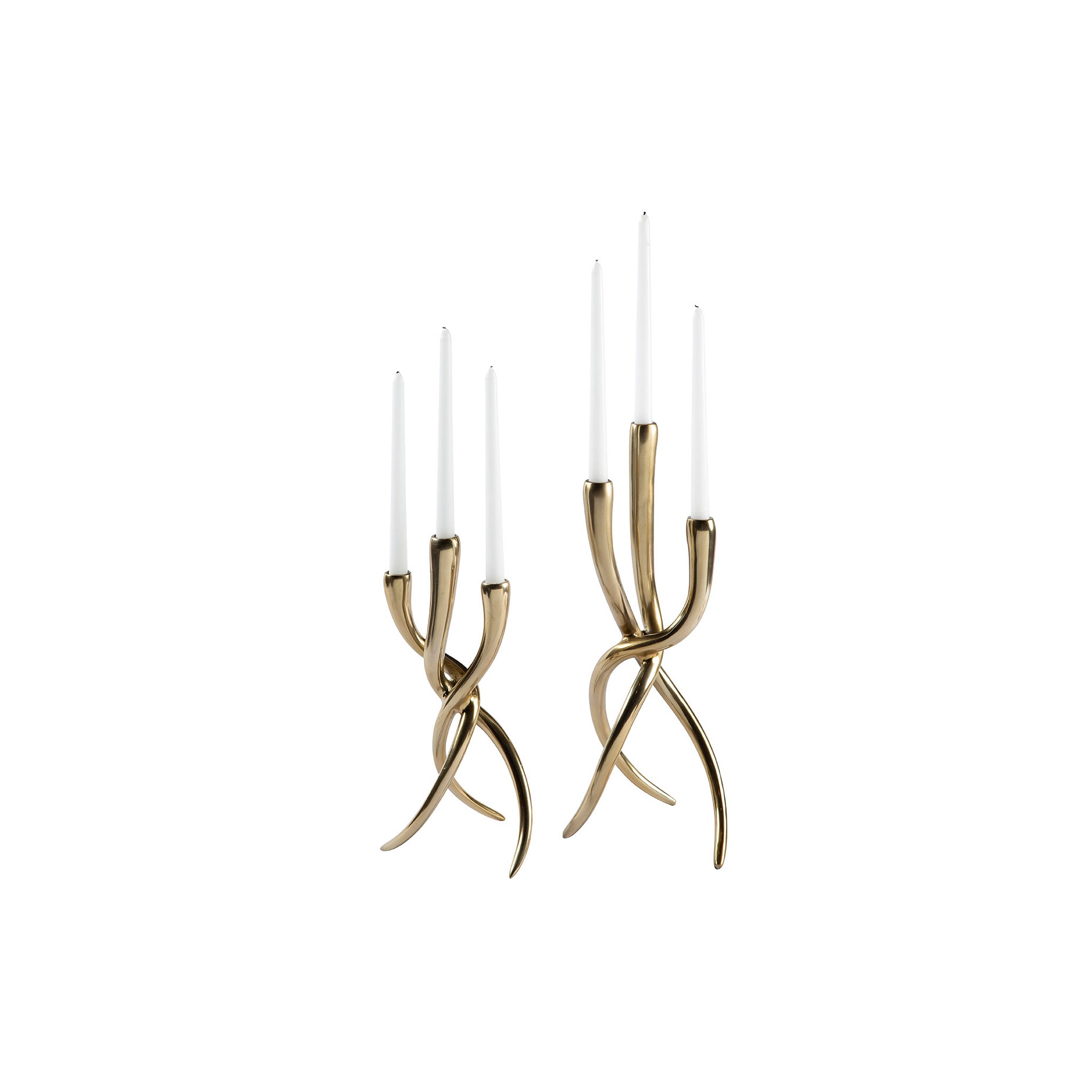 Ventano Brass Sculptural Candelabra, Set of 2