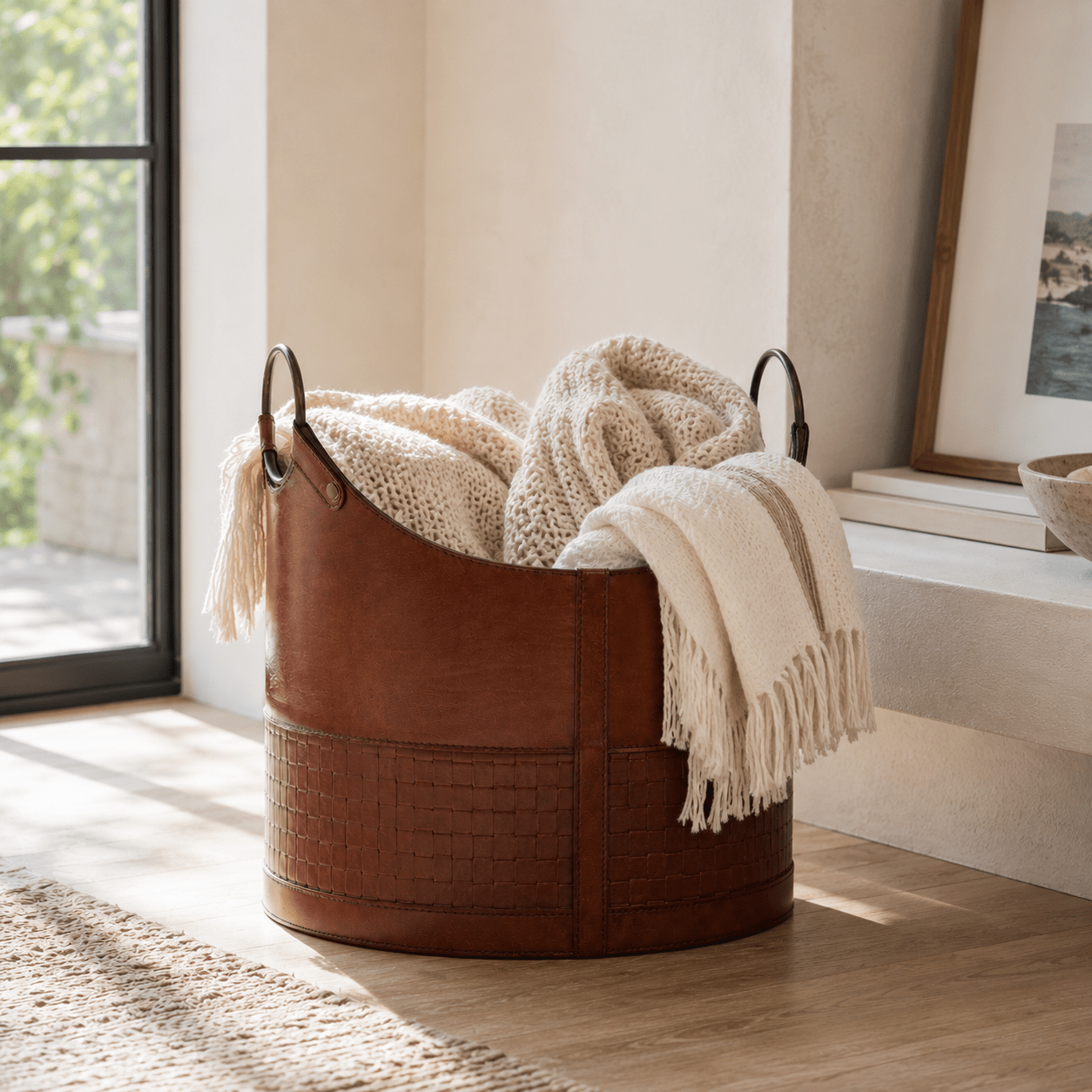 Tivaro Leather Storage Basket - Wisteria