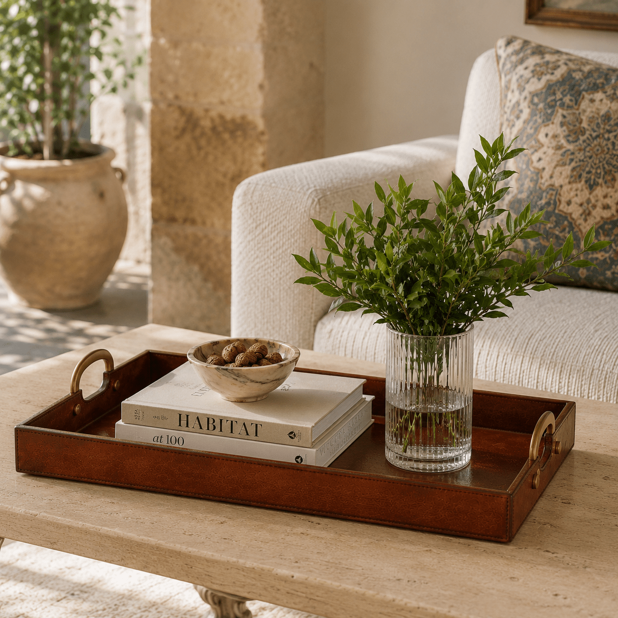 Lazaro Leather Serving Tray - Wisteria