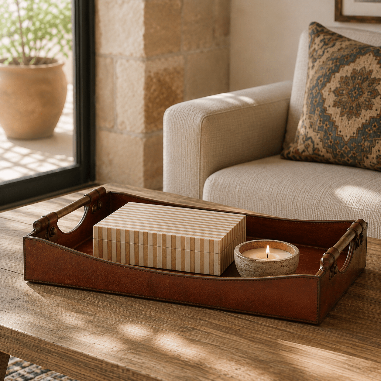 Caelum Leather Serving Tray - Wisteria