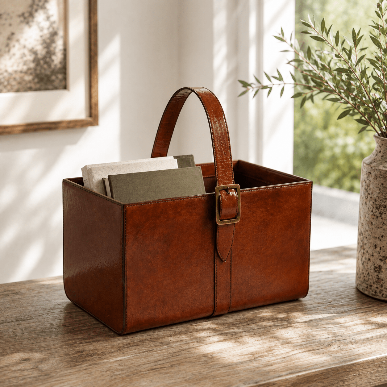 Valenza Leather Storage Basket - Wisteria