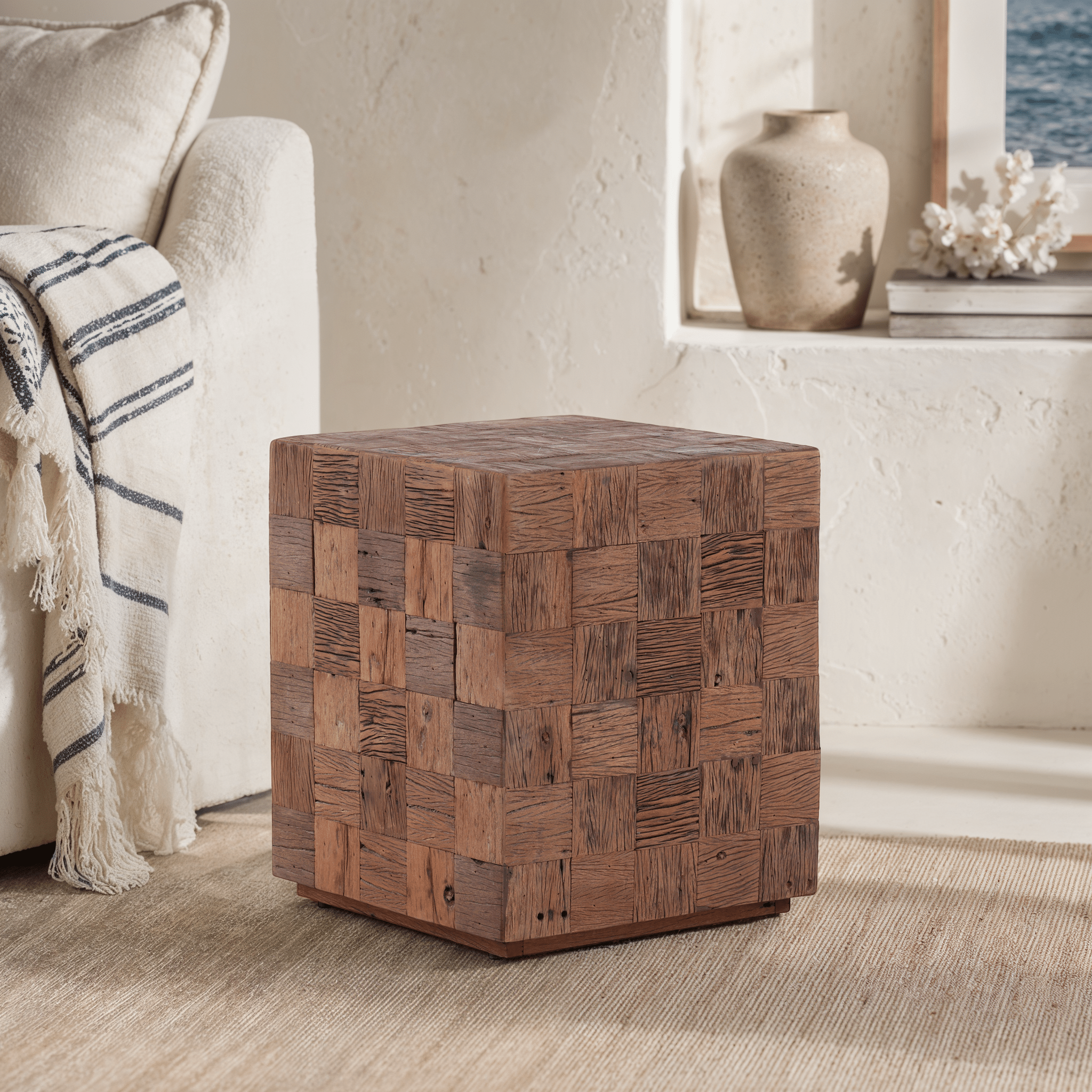 Bhavnagar Reclaimed Wood Cube Table - Wisteria