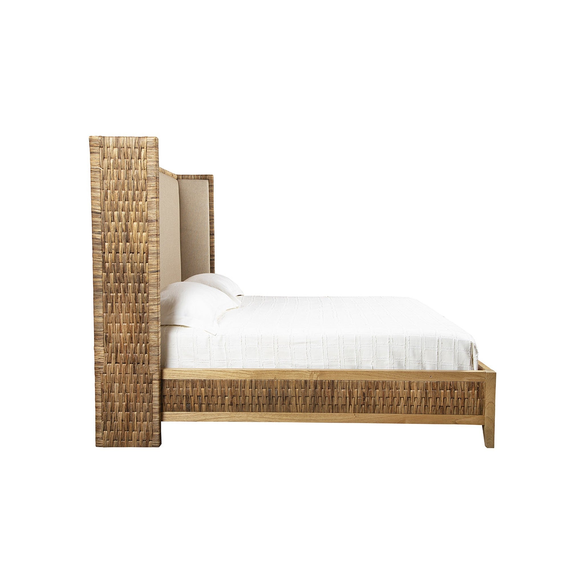 Flores Woven Banana Leaf and Upholstered King Bed - Wisteria