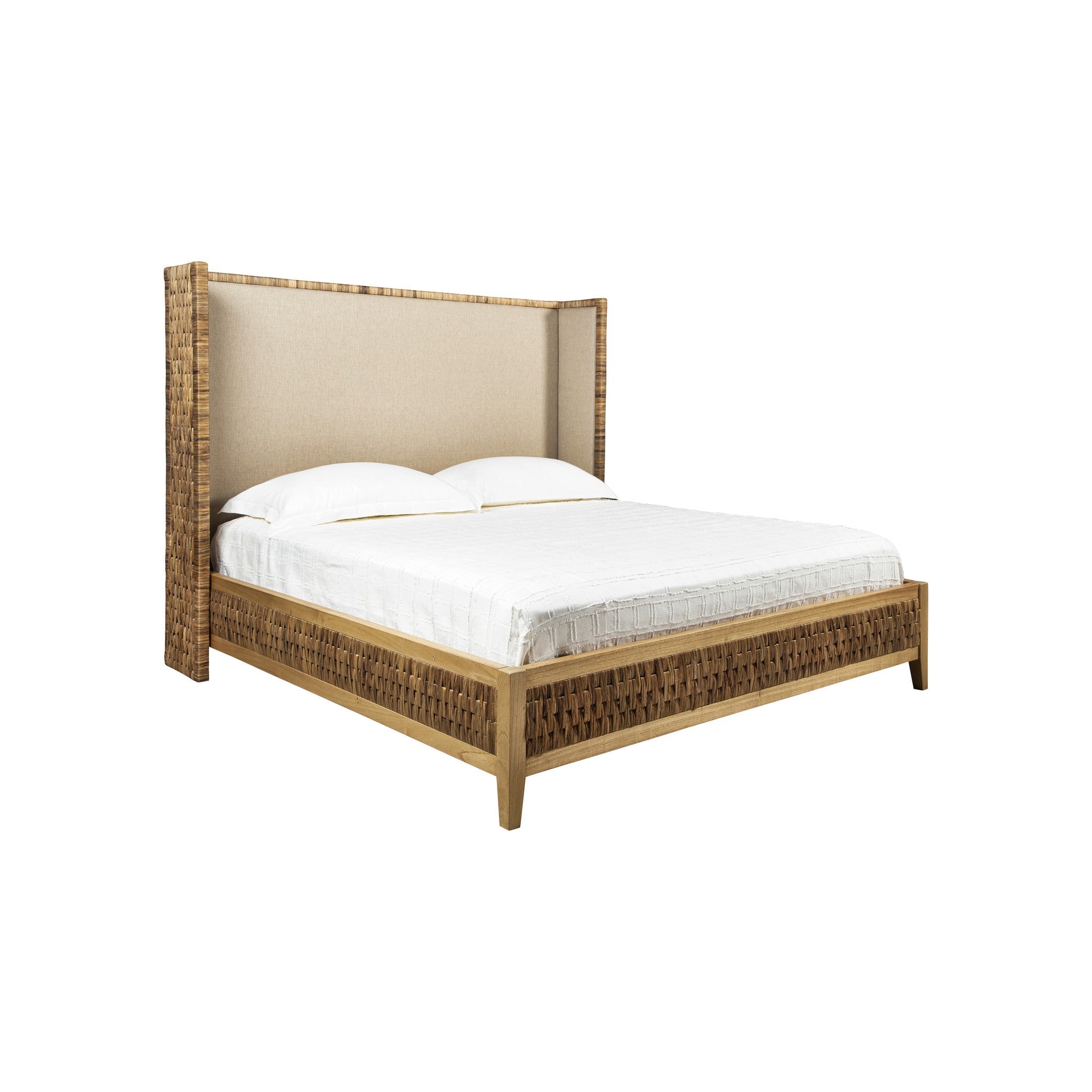 Flores Woven Banana Leaf and Upholstered King Bed - Wisteria