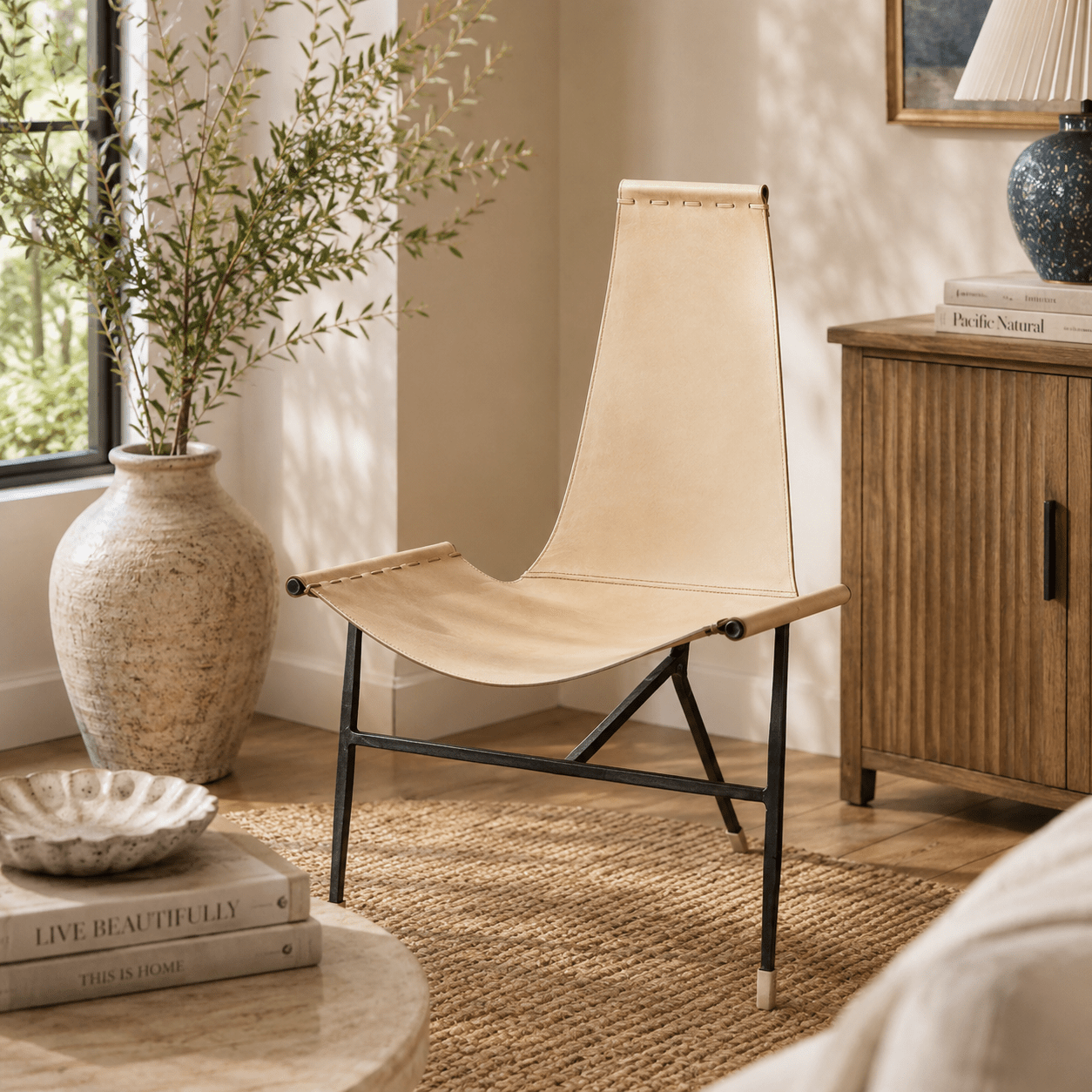 Ianthe Leather Sling Chair - Wisteria