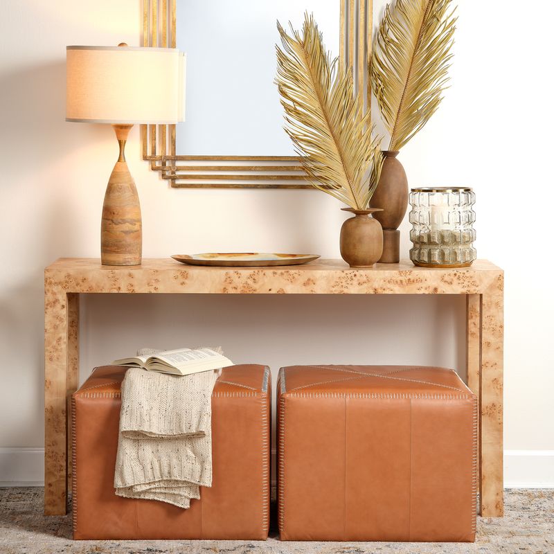 Hollus Leather Ottoman - Wisteria