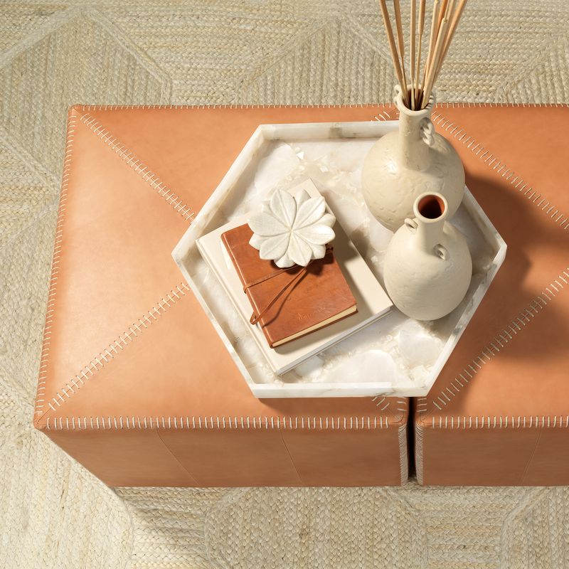 Hollus Leather Ottoman - Wisteria