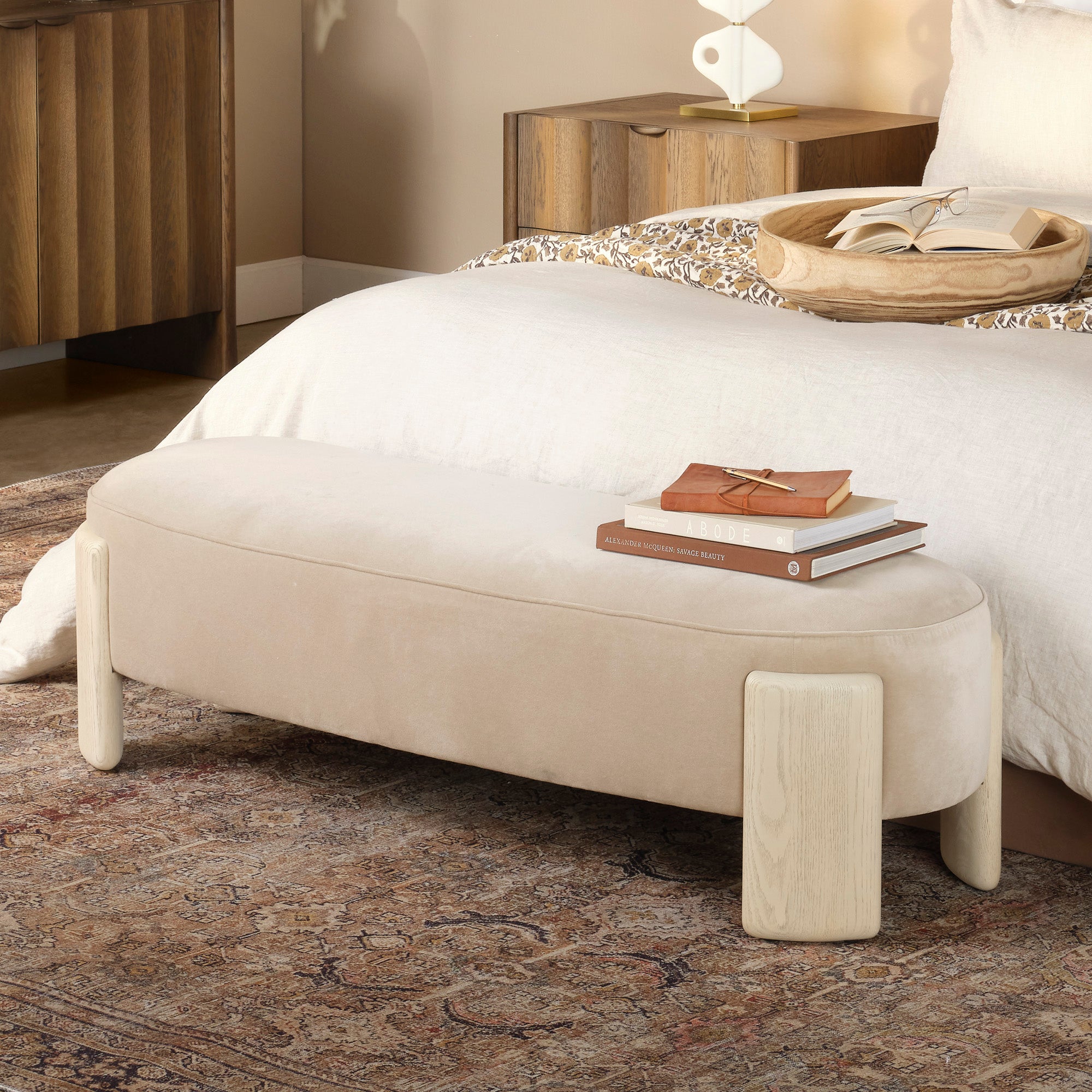 Marlowe Velvet Oak Bench