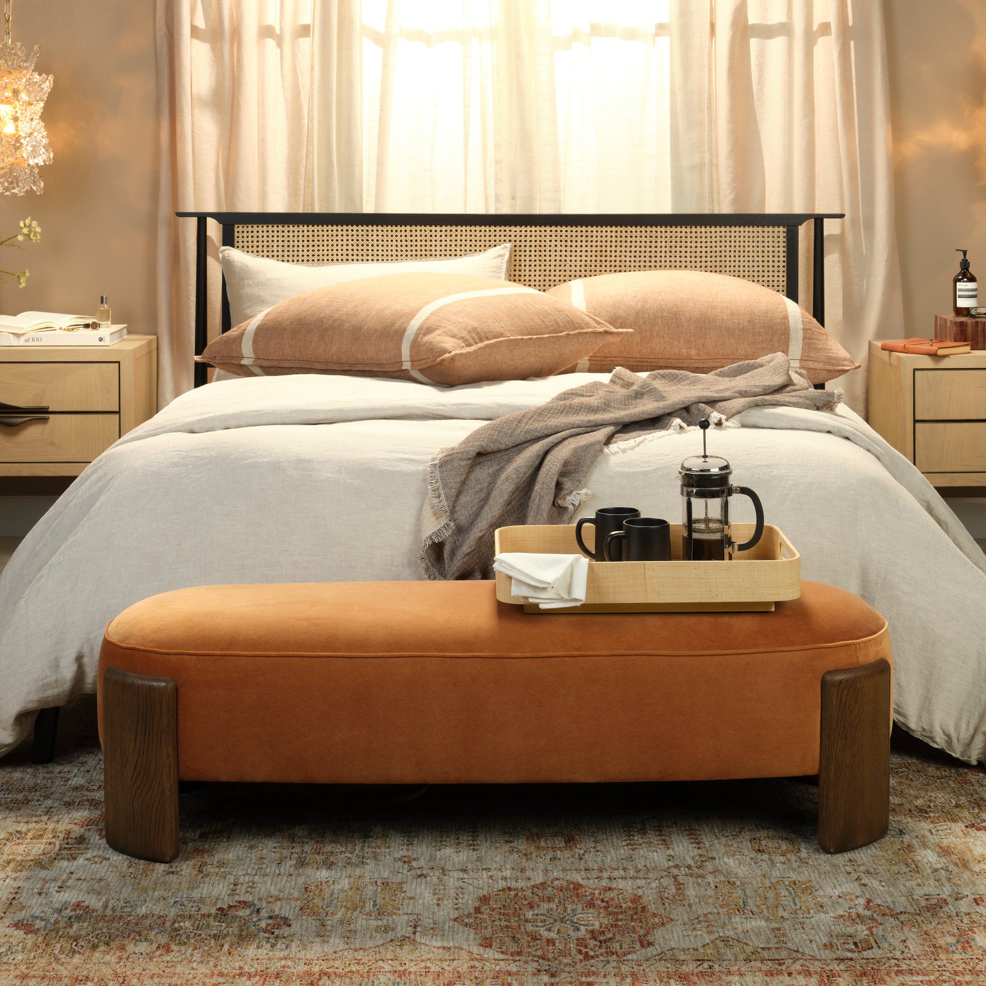 Marlowe Velvet Oak Bench