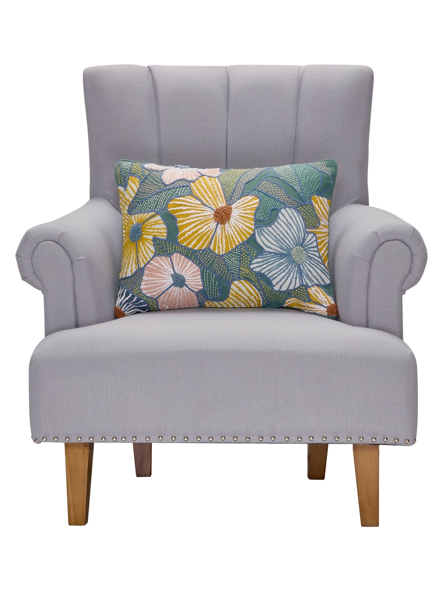 Bleuet Embroidered Floral Pillow - Wisteria