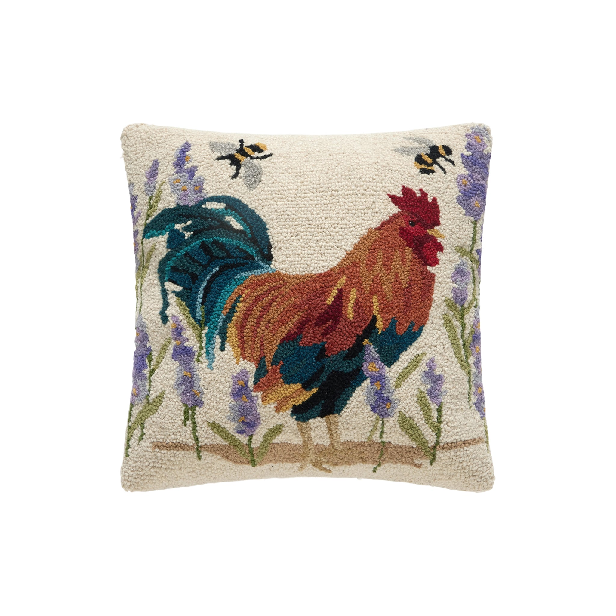 Cantrelle Rooster Hooked Pillow - Wisteria