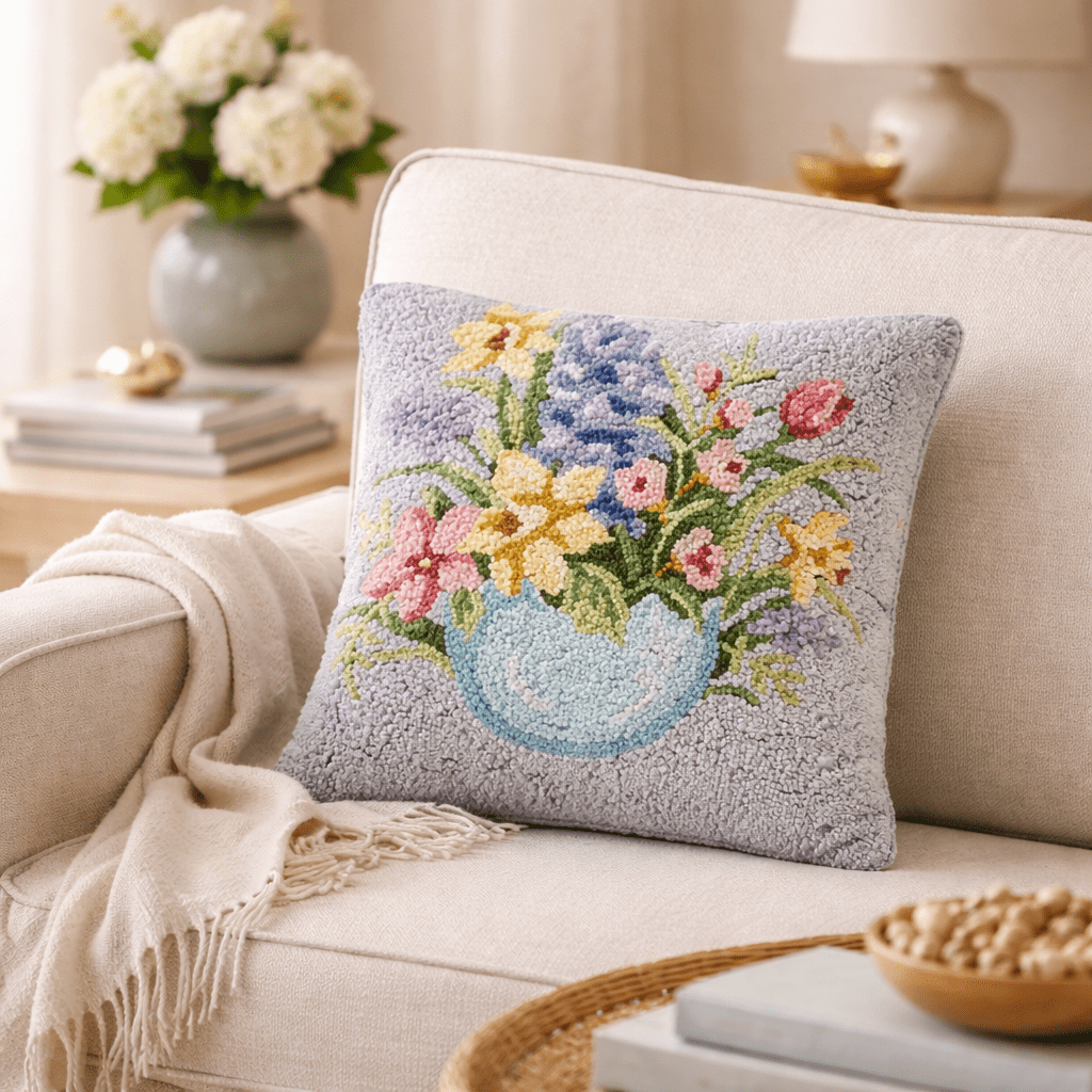 Blossmere Bouquet Hooked Pillow - Wisteria