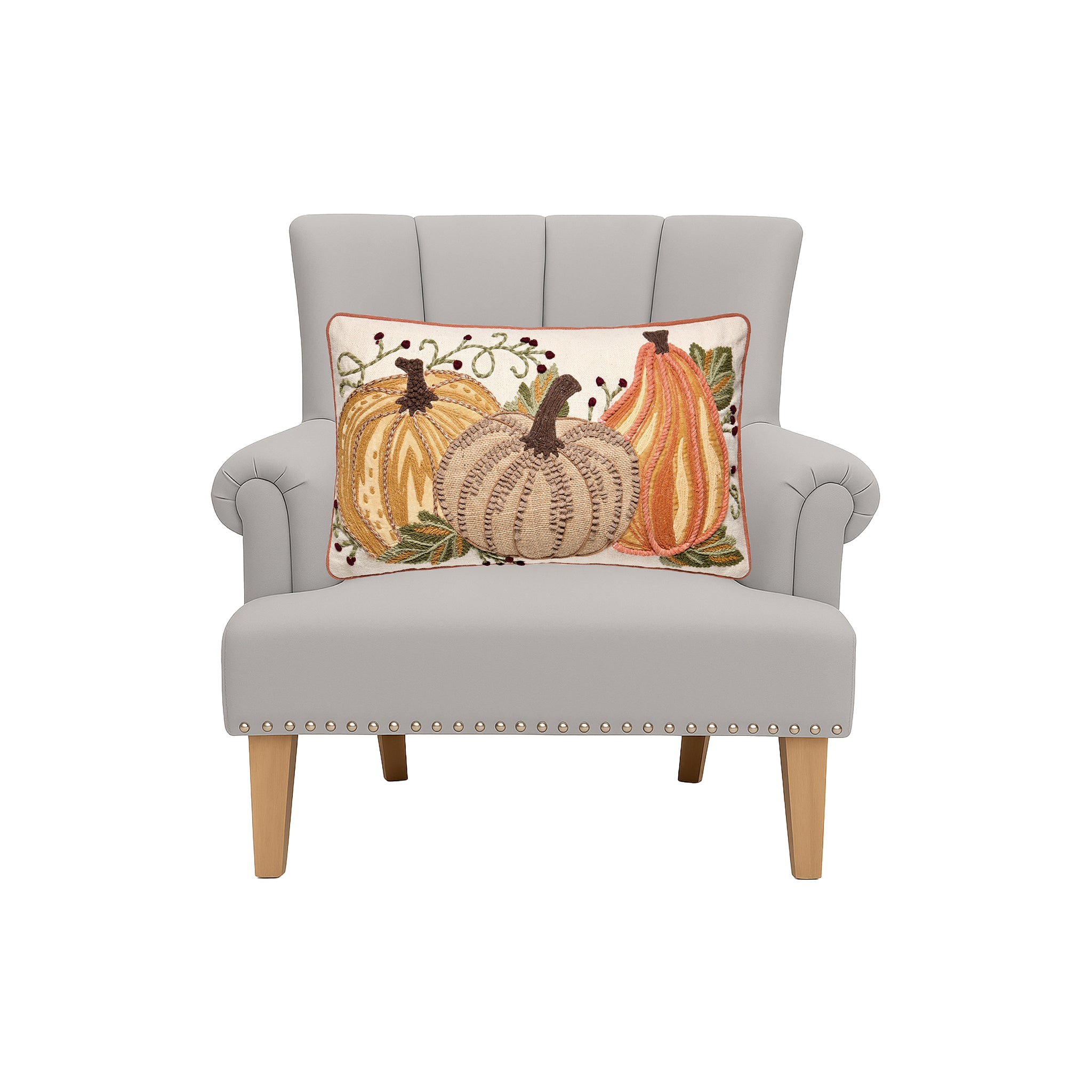 Hearthvale Embroidered Pumpkin Pillow