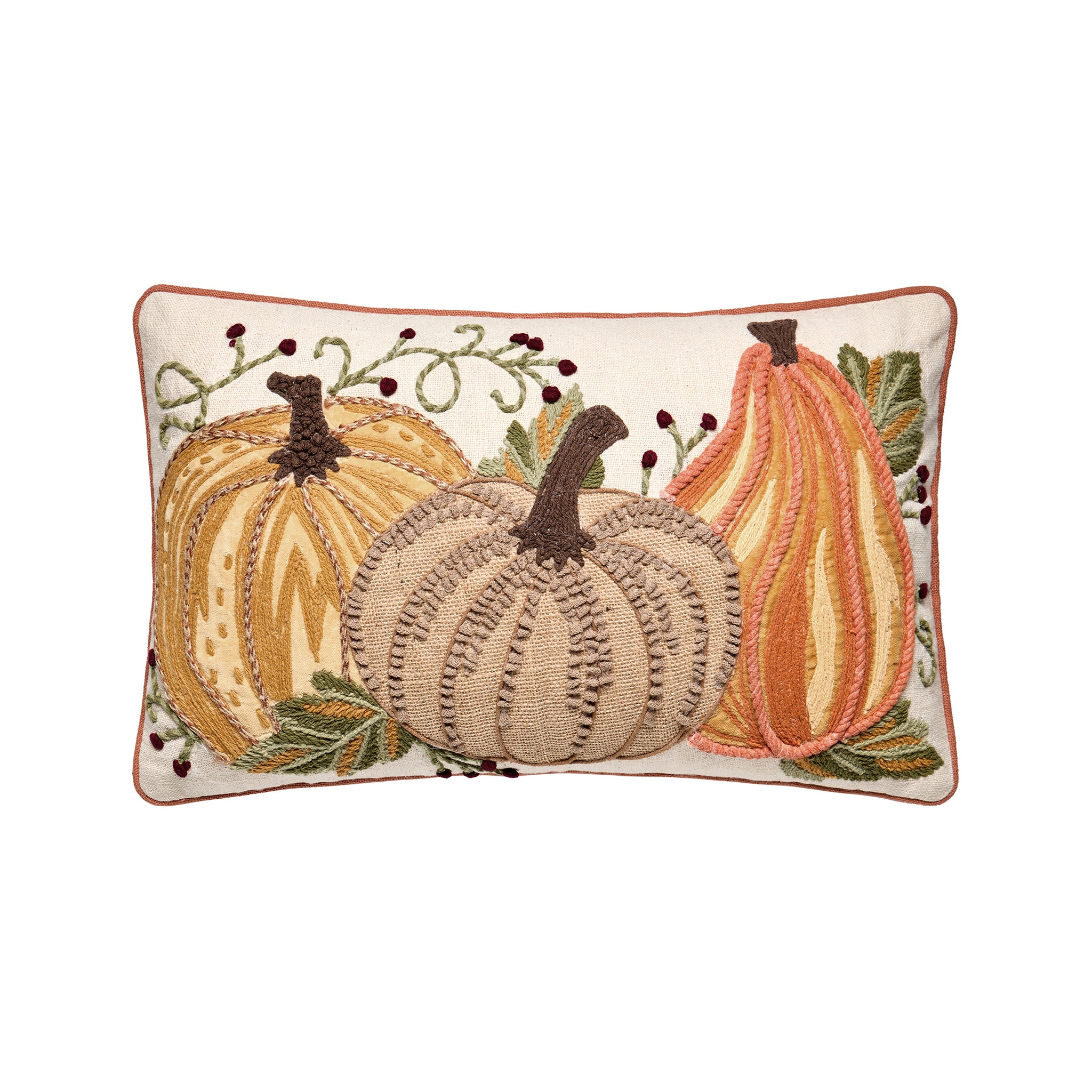 Hearthvale Embroidered Pumpkin Pillow