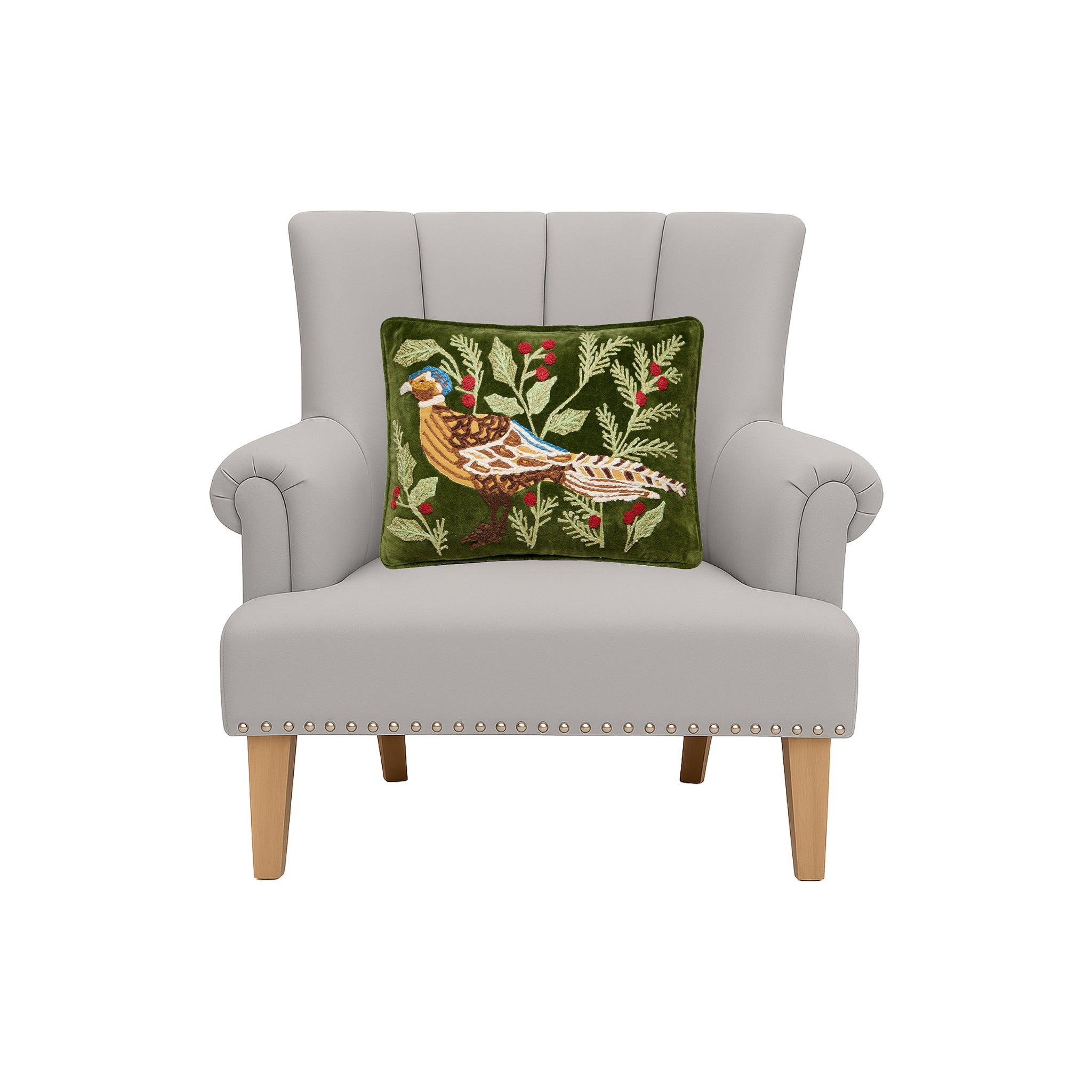 Bramblewick Embroidered Pheasant Pillow - Wisteria