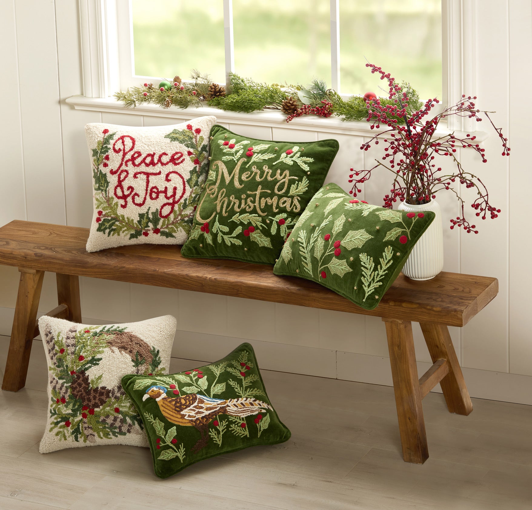 Bramblewick Embroidered Pheasant Pillow - Wisteria
