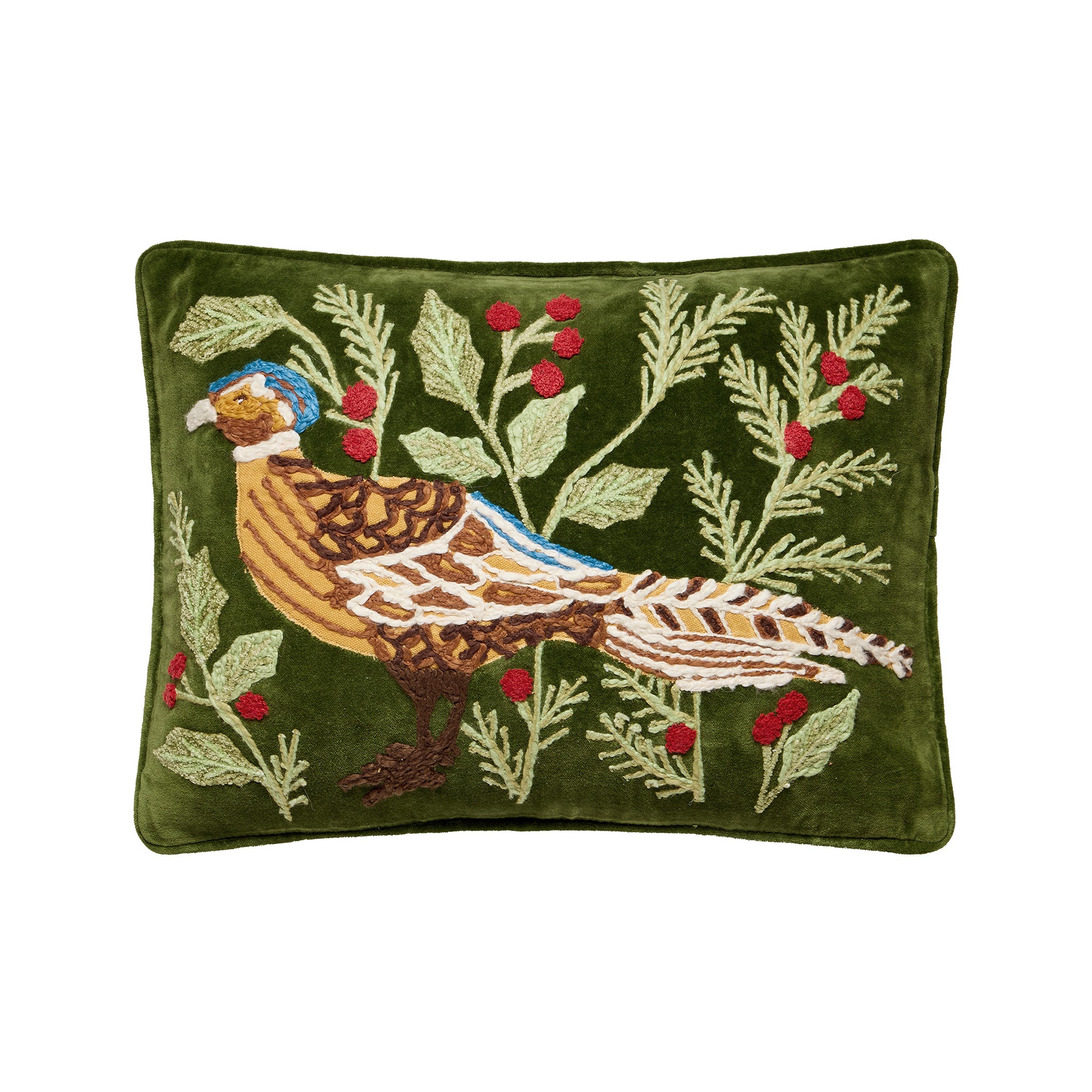 Bramblewick Embroidered Pheasant Pillow - Wisteria