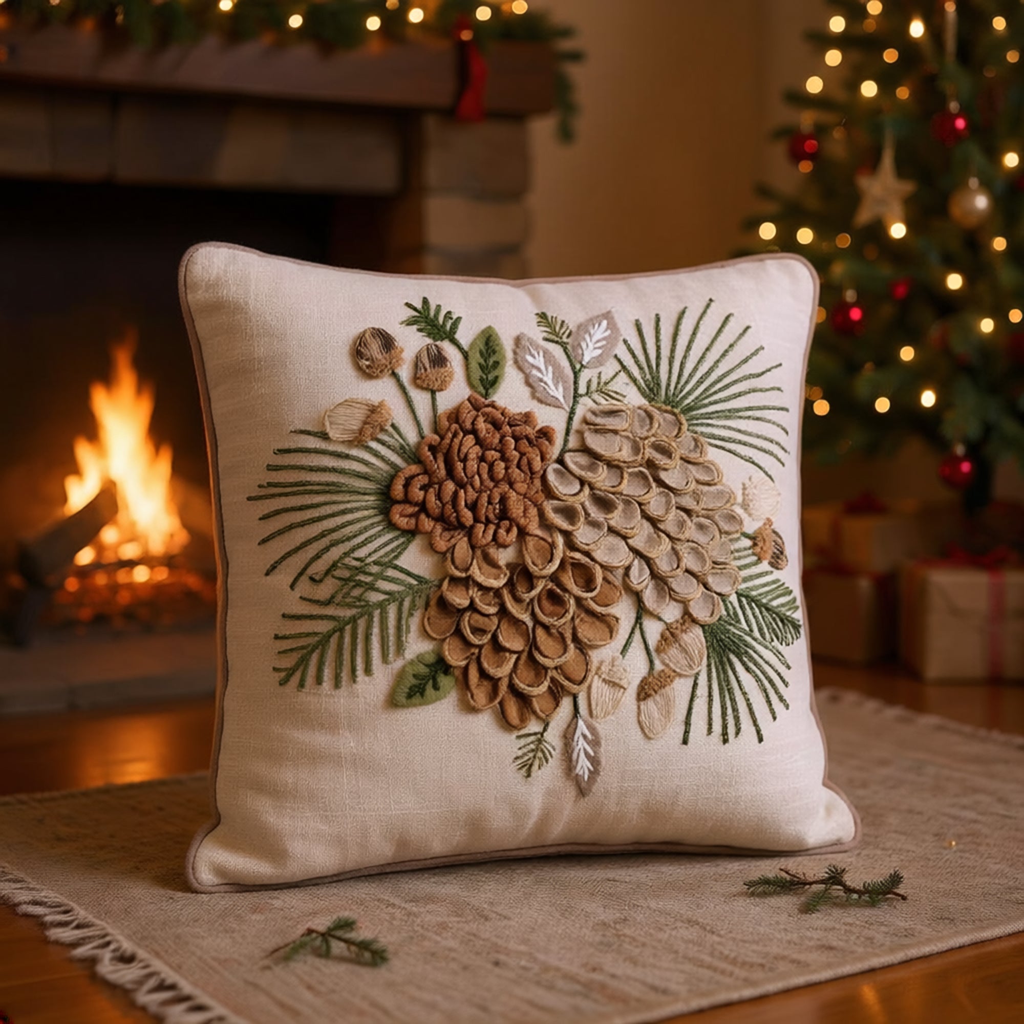 Tinsley Embroidered Pinecone Pillow - Wisteria