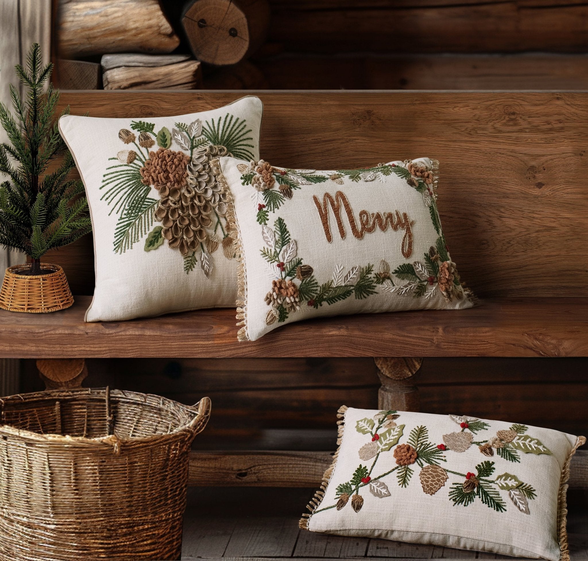 Pemberly Embroidered Merry Pillow - Wisteria