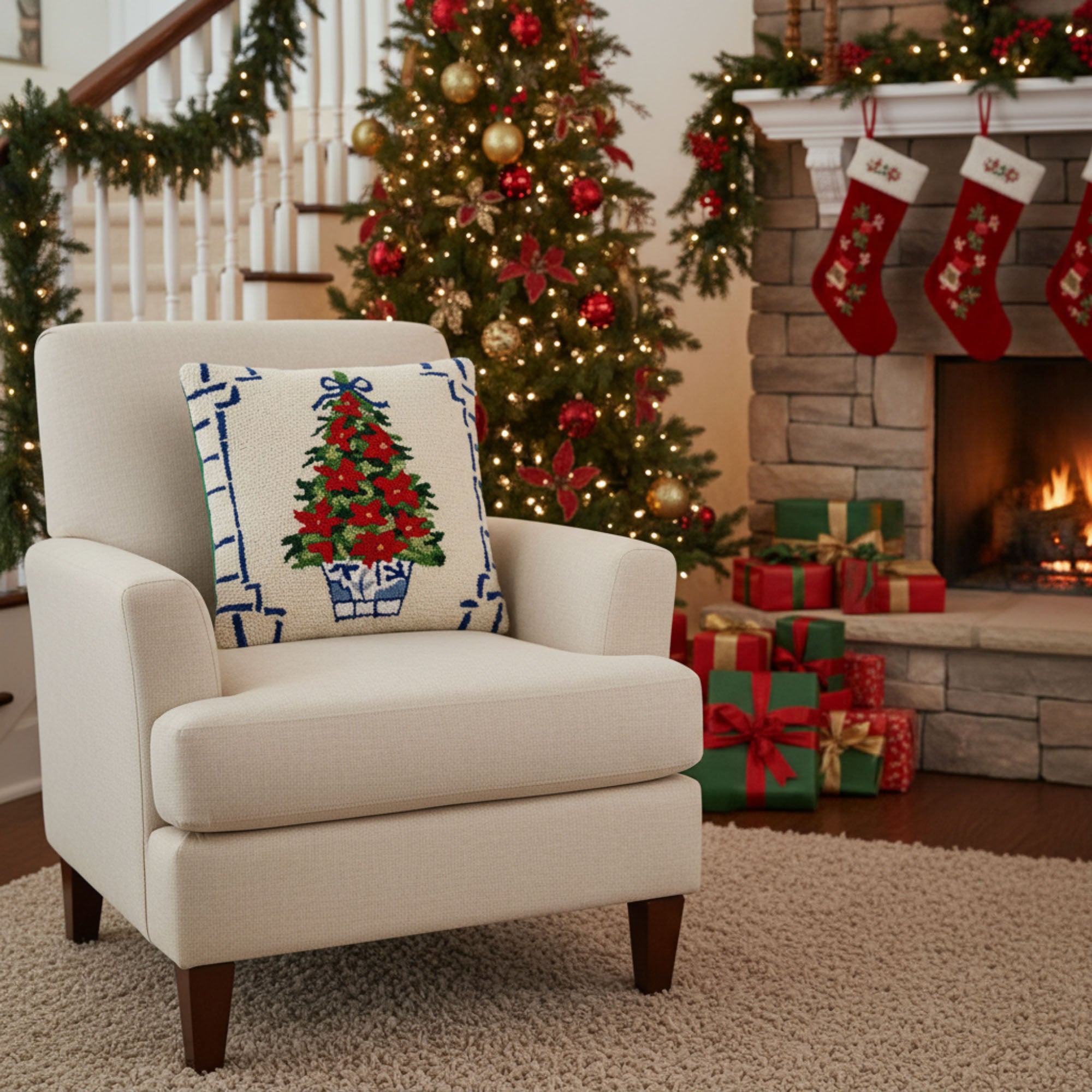 Hollingmere Poinsettia Hooked Pillow - Wisteria