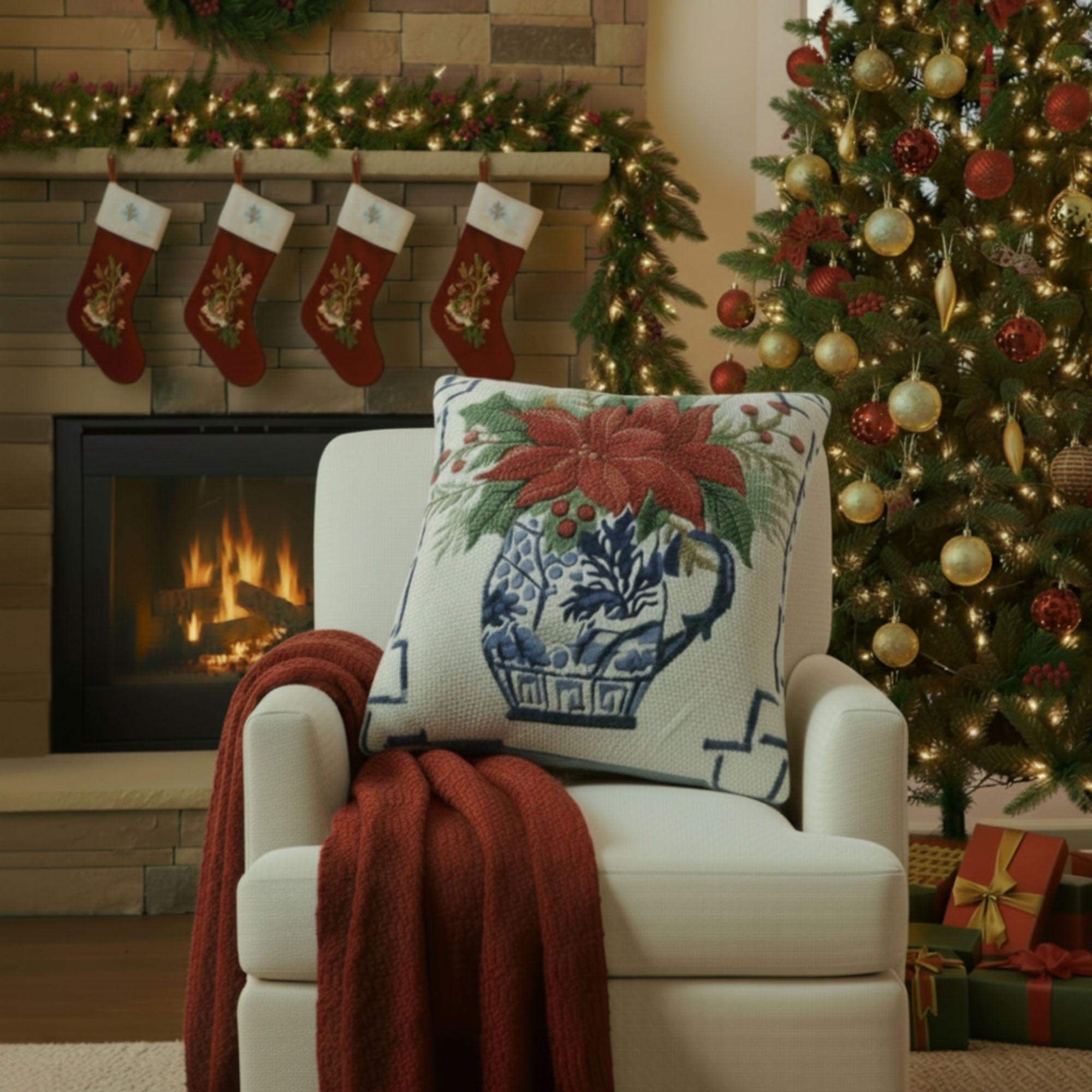 Bellwether Poinsettia Hook Pillow - Wisteria