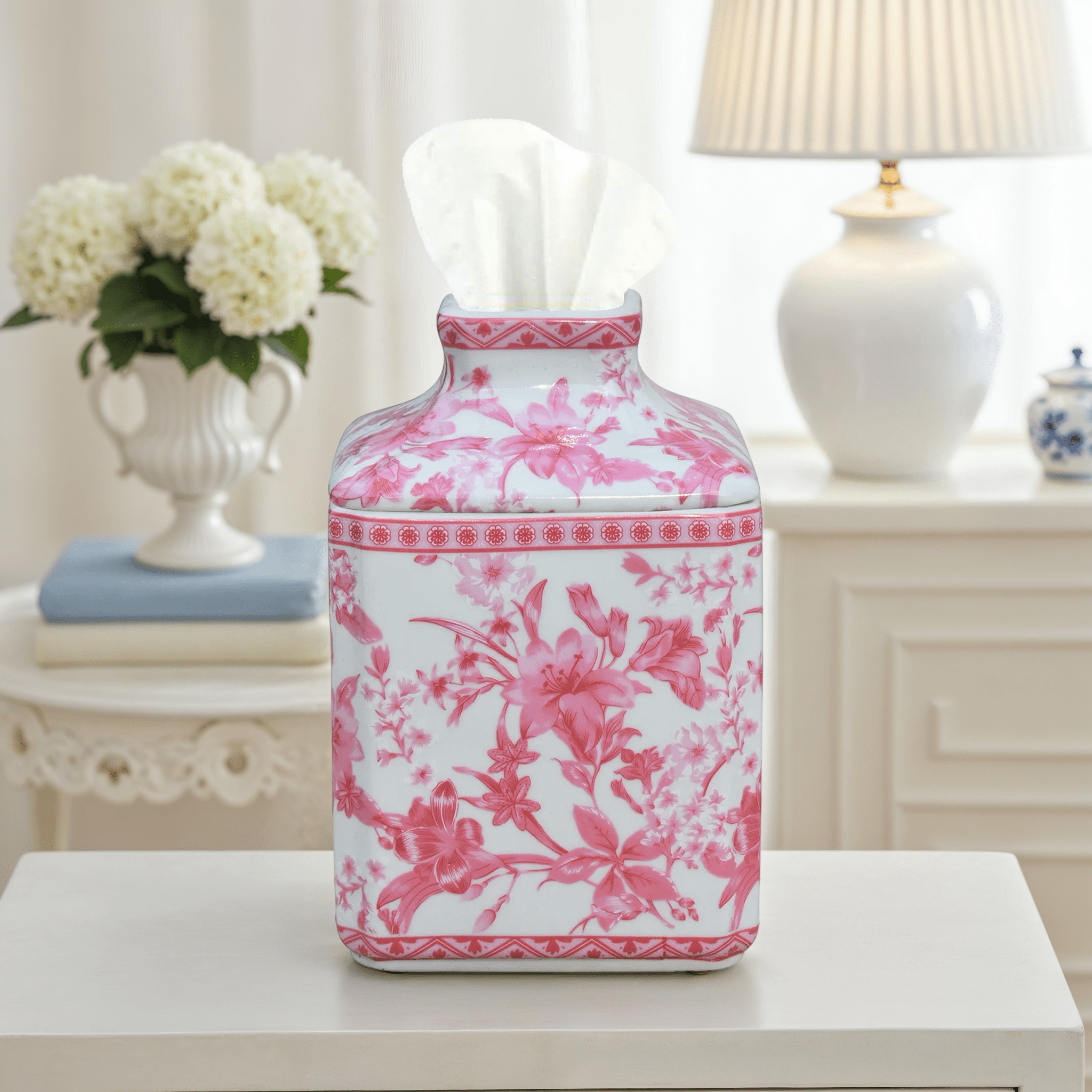 Chinoiserie Pink Tissue Box - Wisteria