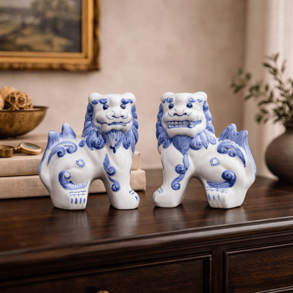 Chinoiserie Foo Dog Pair - Wisteria
