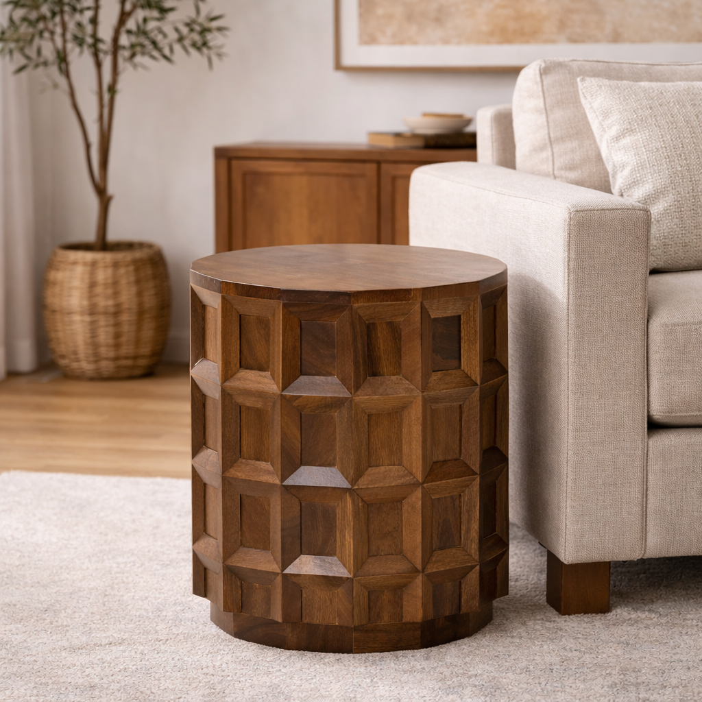 Trevain Carved Wood Side Table