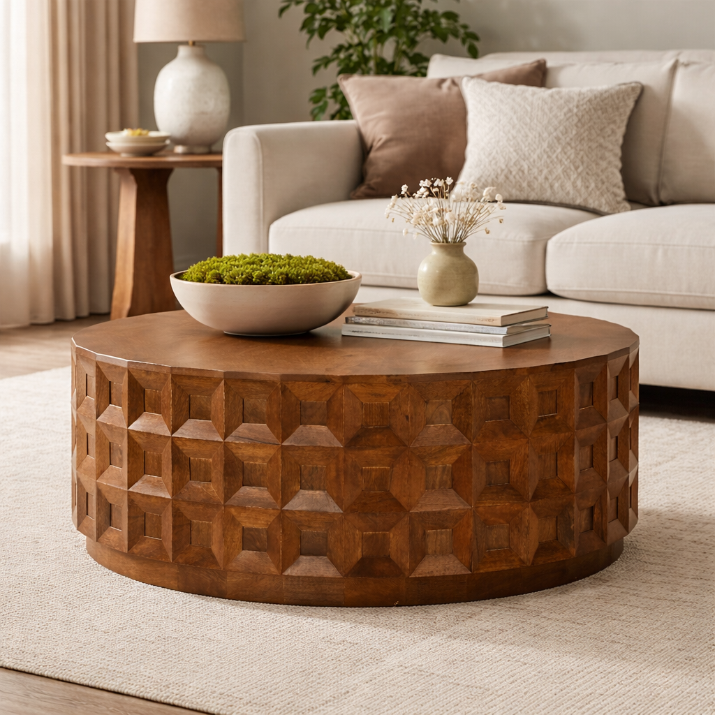 Trevain Carved Wood Coffee Table