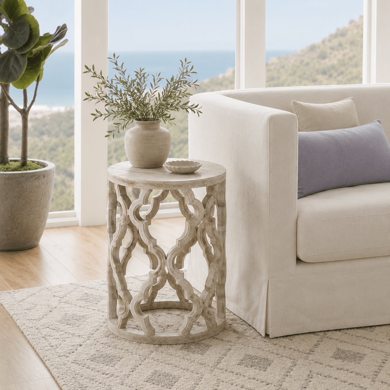 Carved Clover End Table - Wisteria