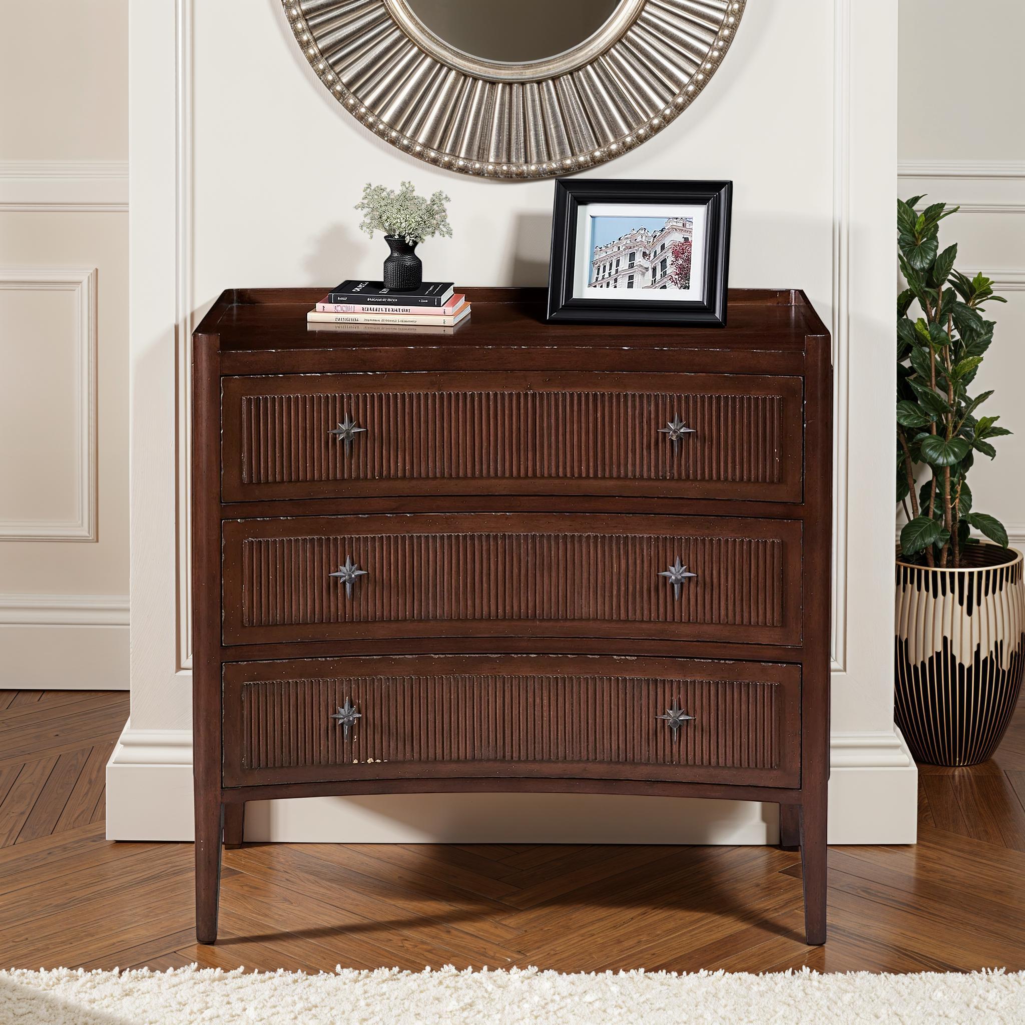 Mahogany Fluted Chest with Star Pulls