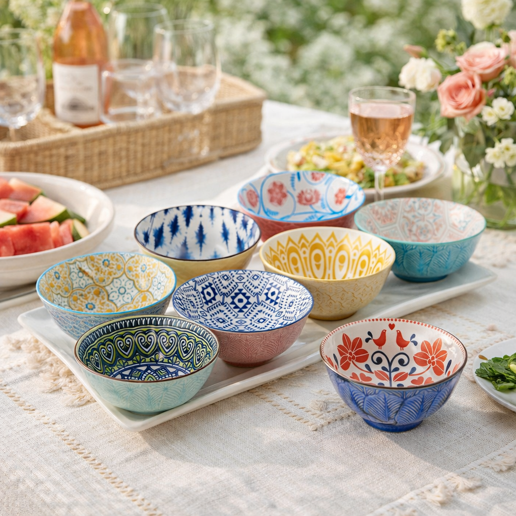 Marakesh Porcelain Patterned Bowls - Wisteria