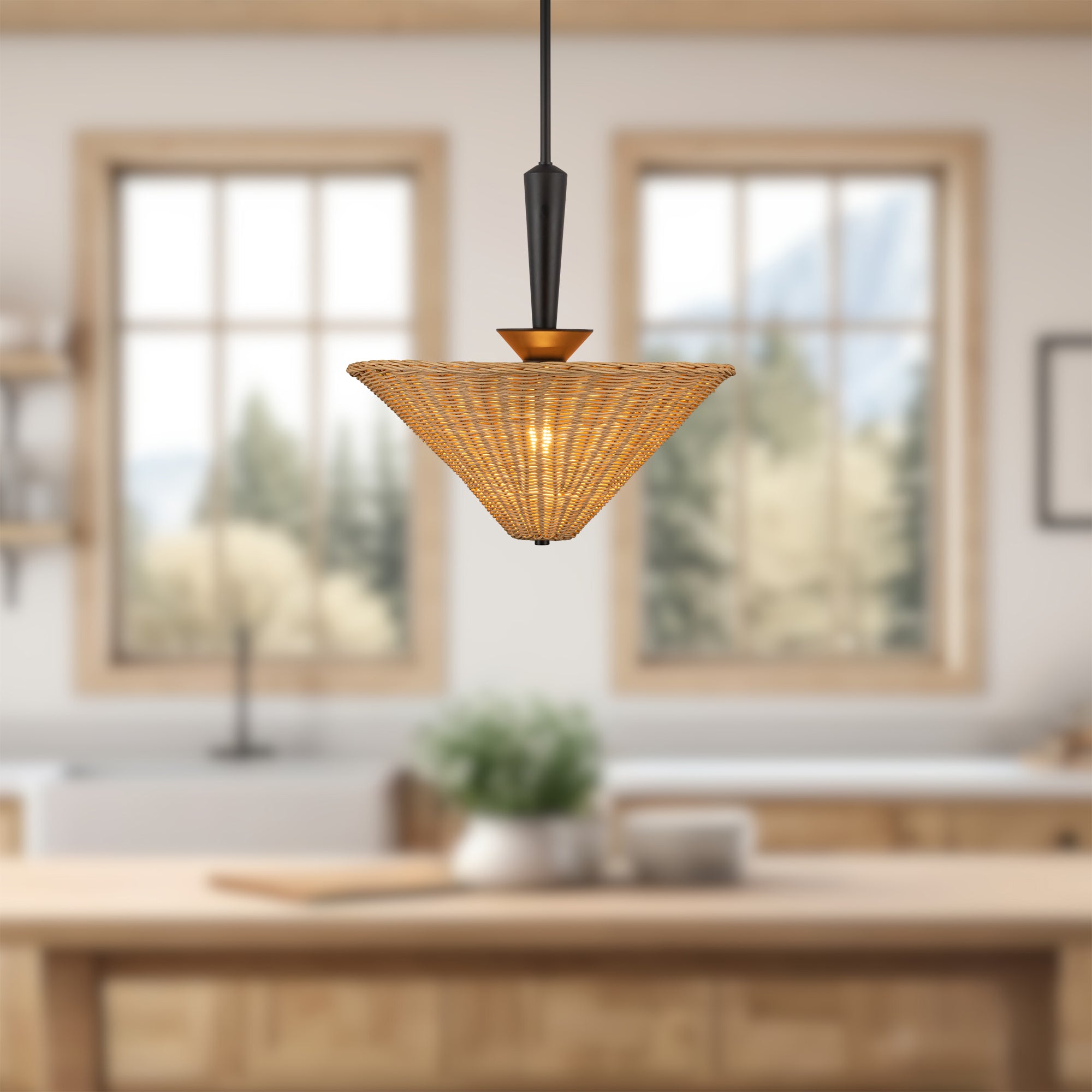 Orvella Rattan Cone Pendant - Wisteria
