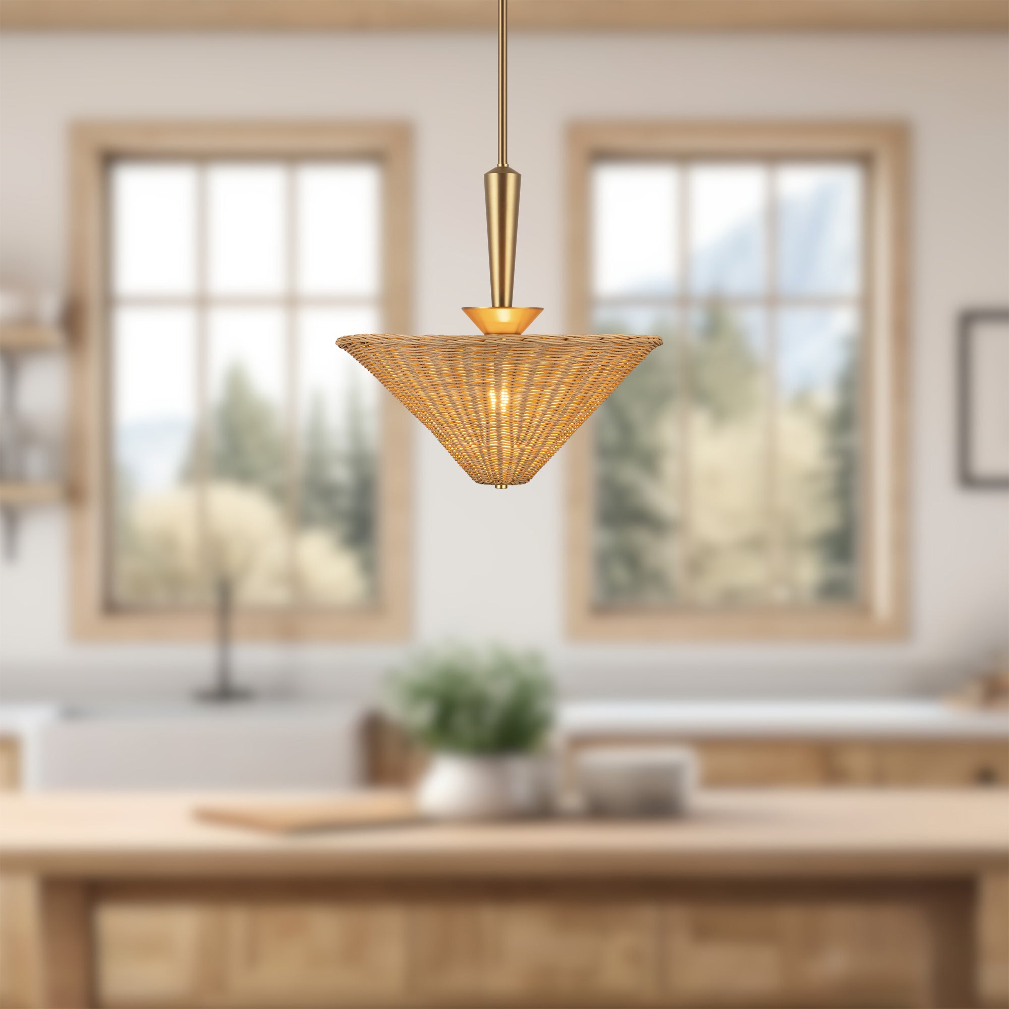 Orvella Rattan Cone Pendant - Wisteria