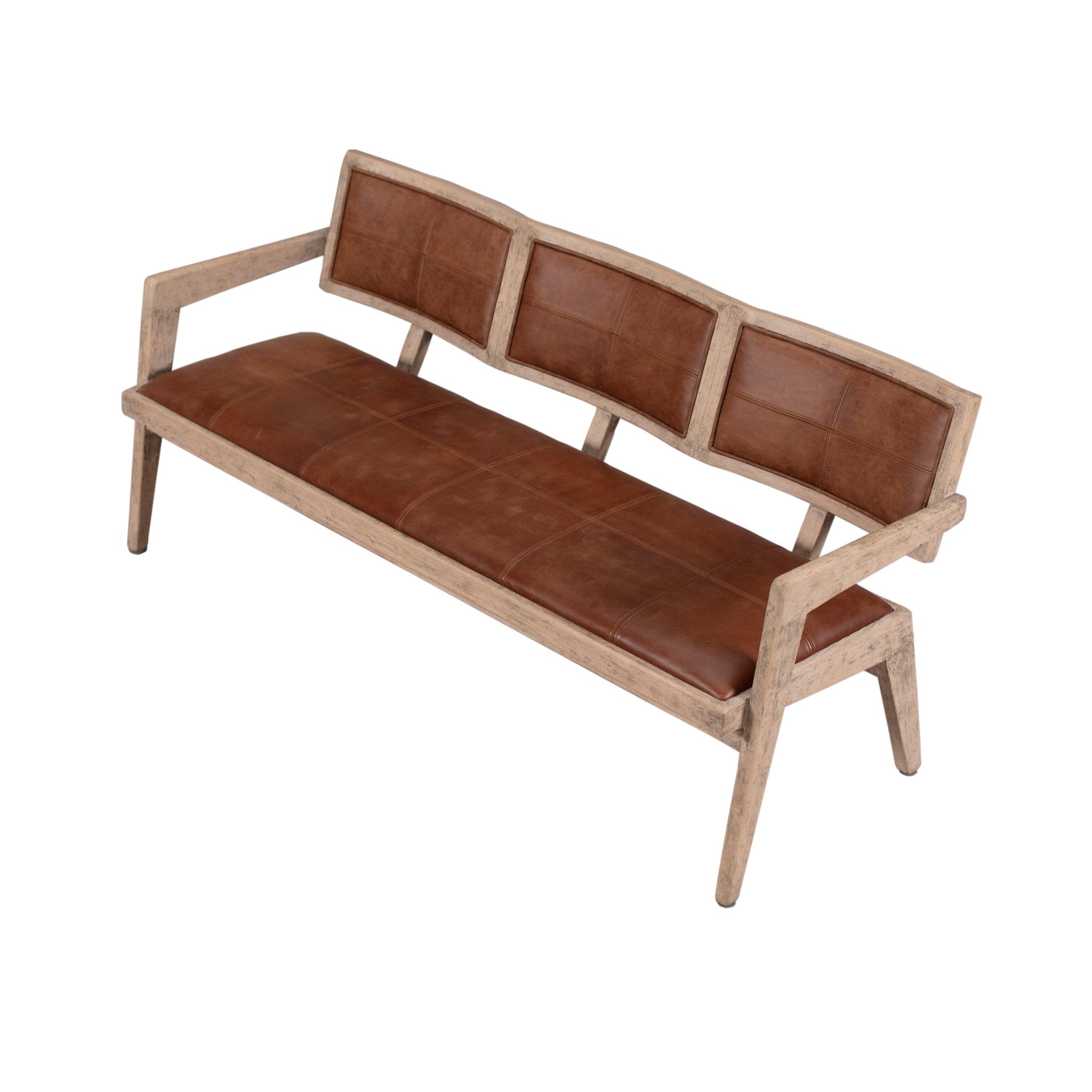 Valdara Leather Wood Bench - Wisteria
