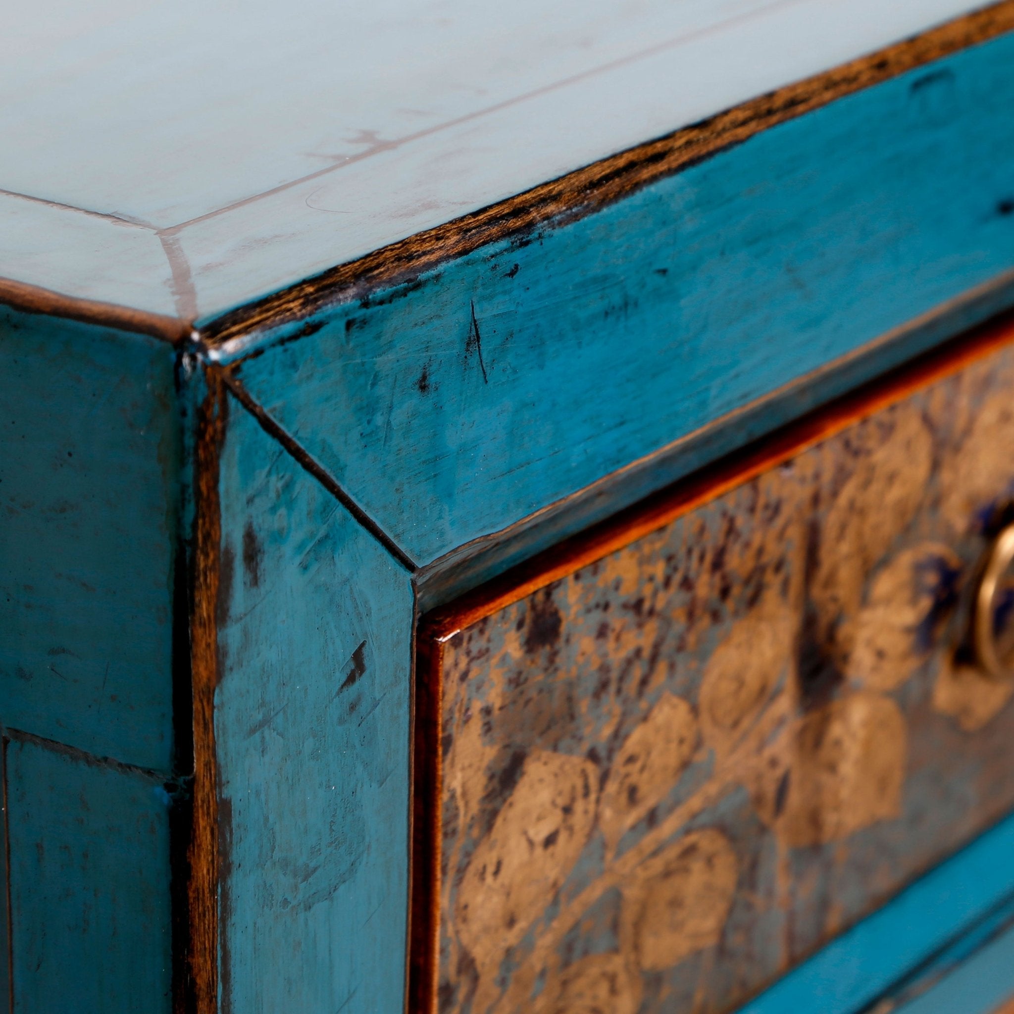 Dunhuang Painted Indigo Cabinet - Wisteria