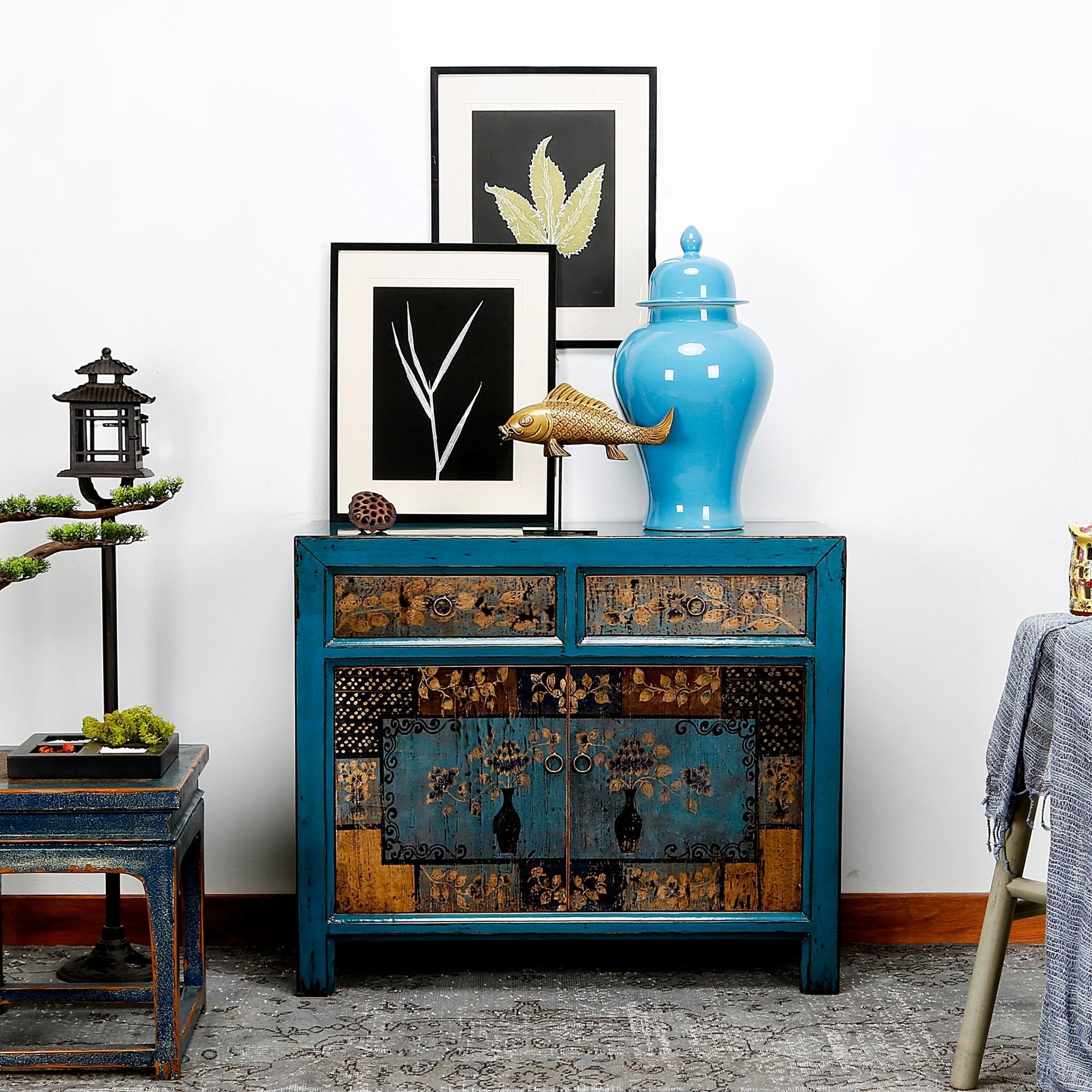 Dunhuang Painted Indigo Cabinet - Wisteria