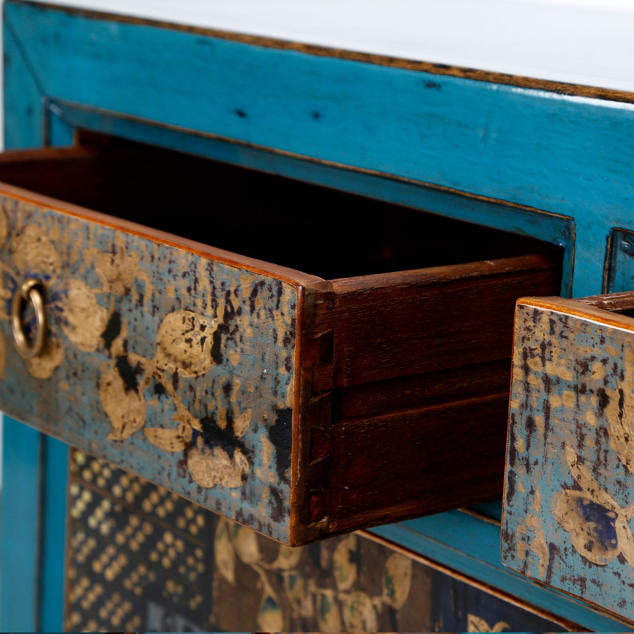 Dunhuang Painted Indigo Cabinet - Wisteria