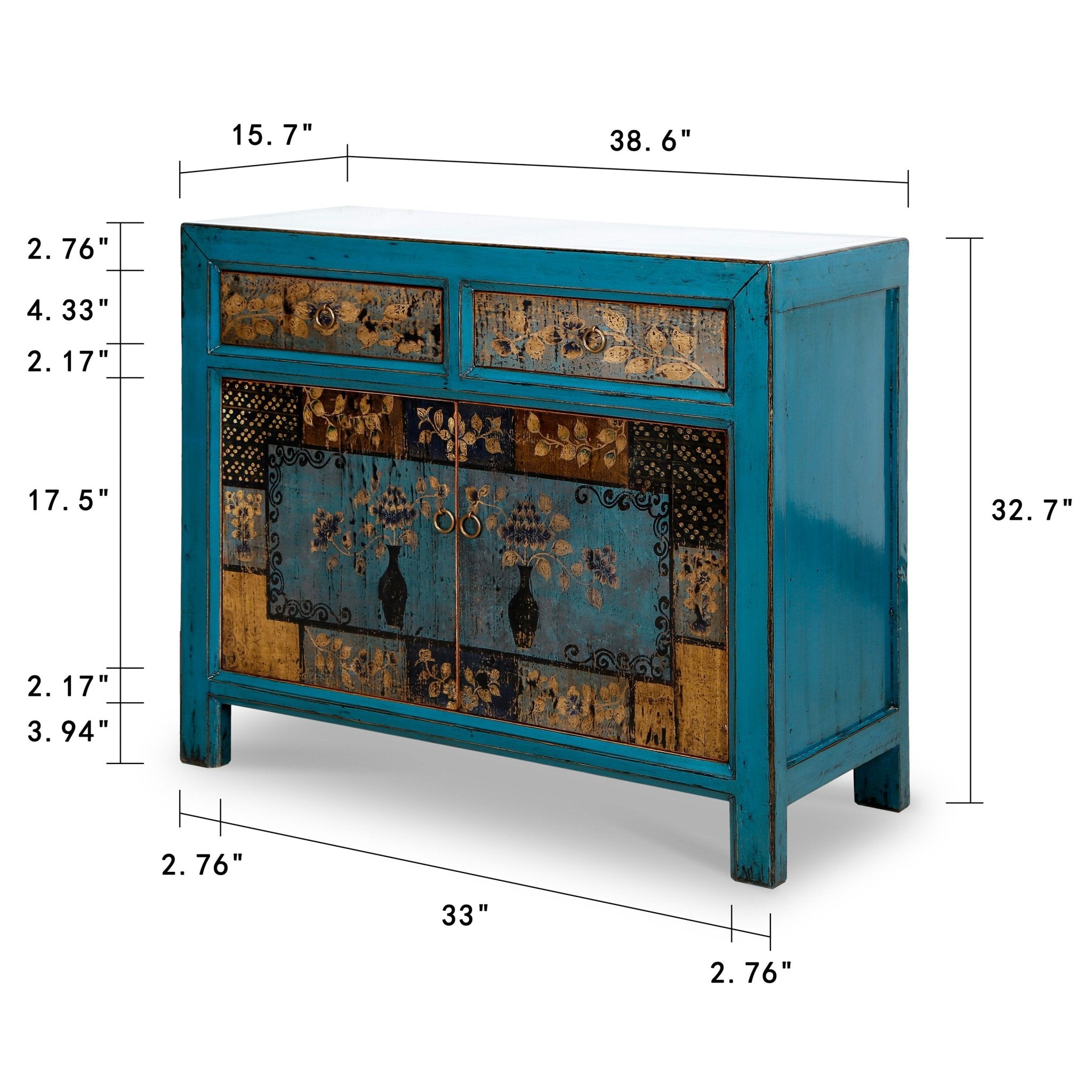 Dunhuang Painted Indigo Cabinet - Wisteria