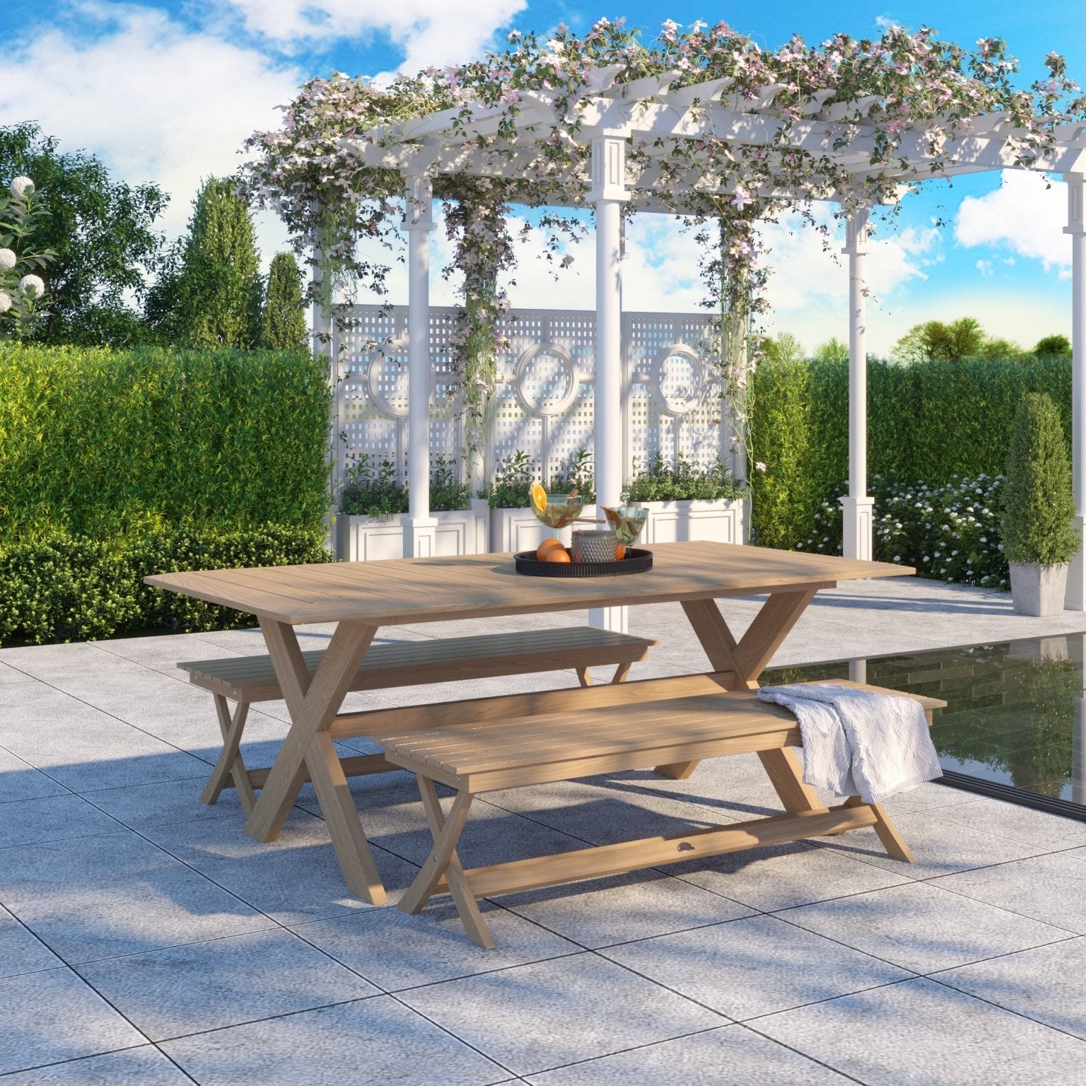 Varenne Teak Trestle Bench - Wisteria