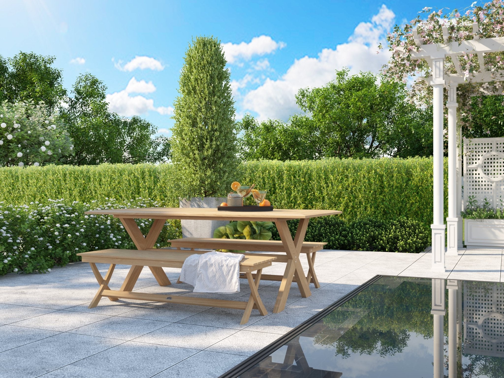 Varenne Teak Trestle Bench - Wisteria