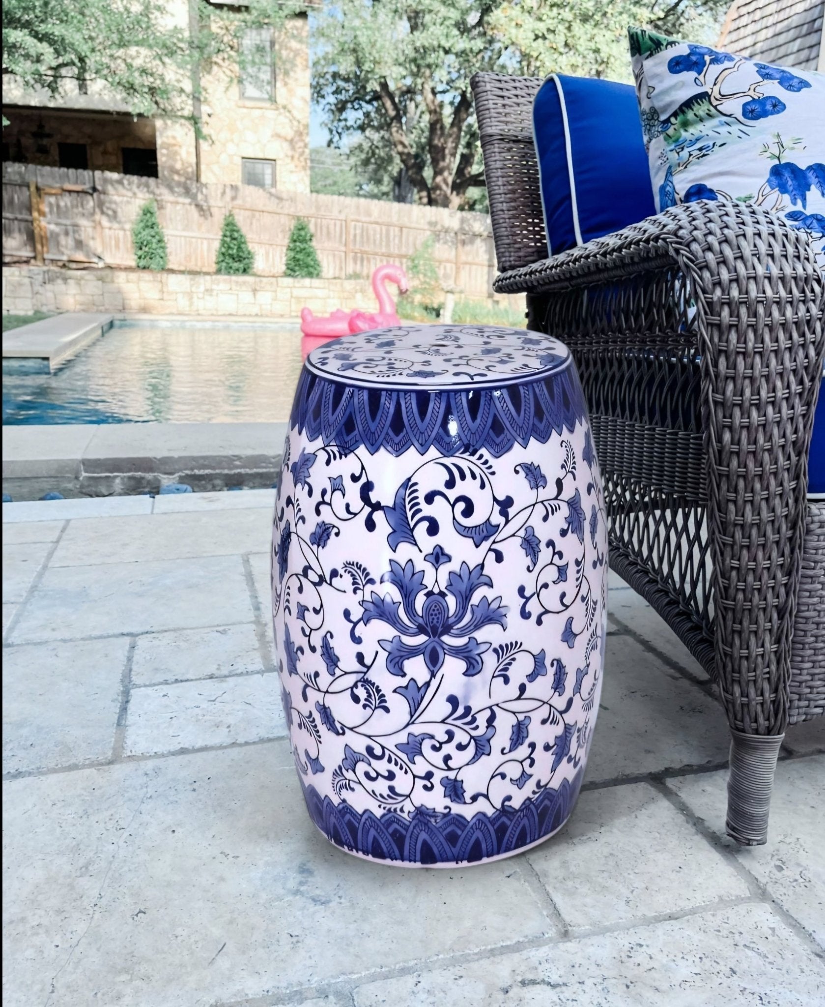 Batumi Porcelain Garden Stool - Wisteria